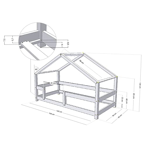 Benlemi Letto a capanna per bambini Lucky 90 x 160 Grigio Chiaro : Casa e cucina