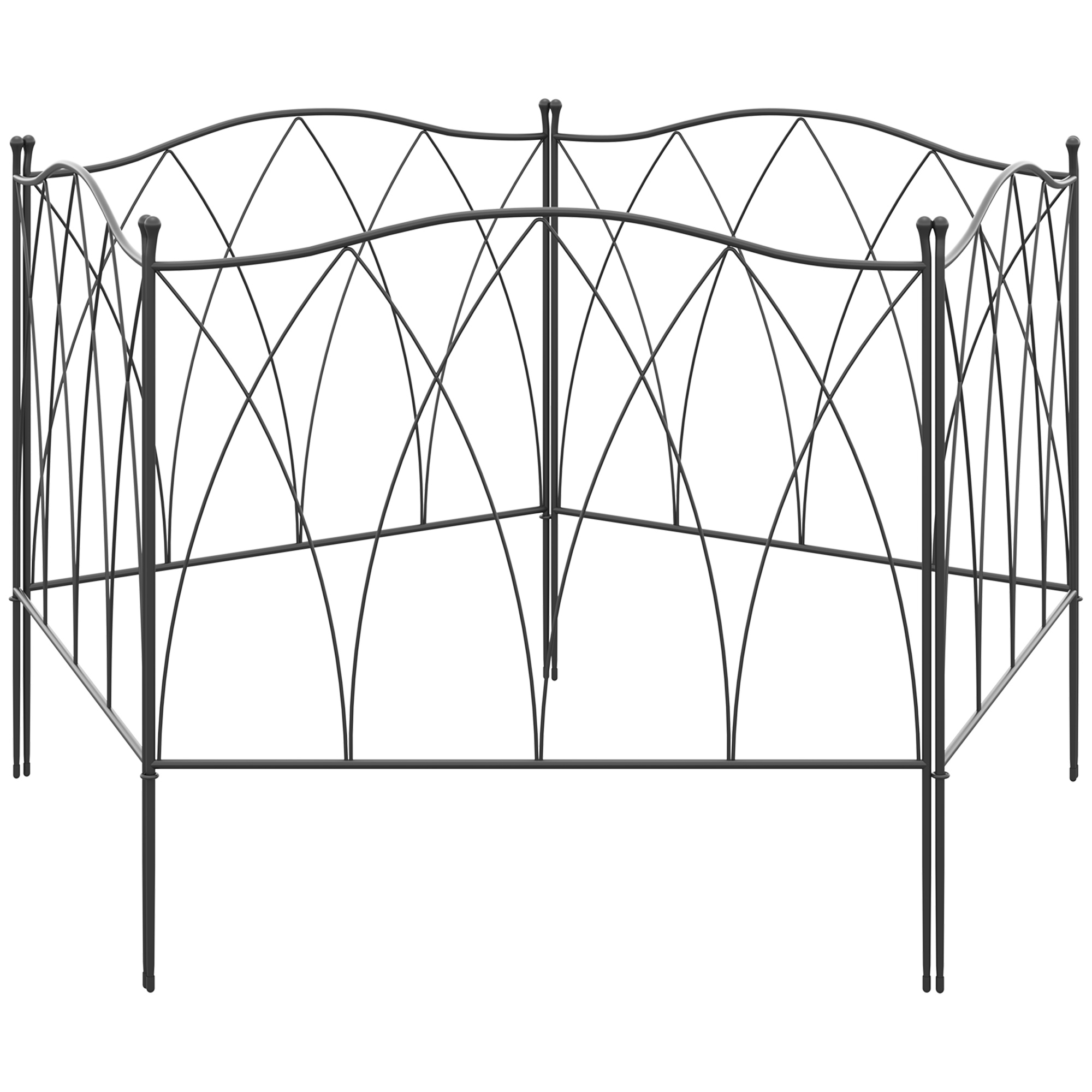 Outsunny Set mit 5 dekorativen schwarzen Metallgartenzäunen - 305 x 62 cm schwarz