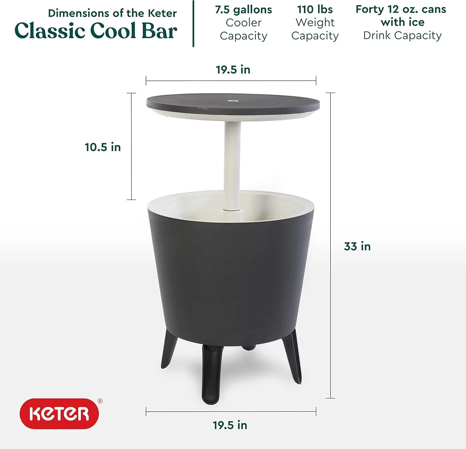 2025 Keter Modern Cool Bar Mueble de Exterior para Patio y Mesa Auxiliar para Spa Gris