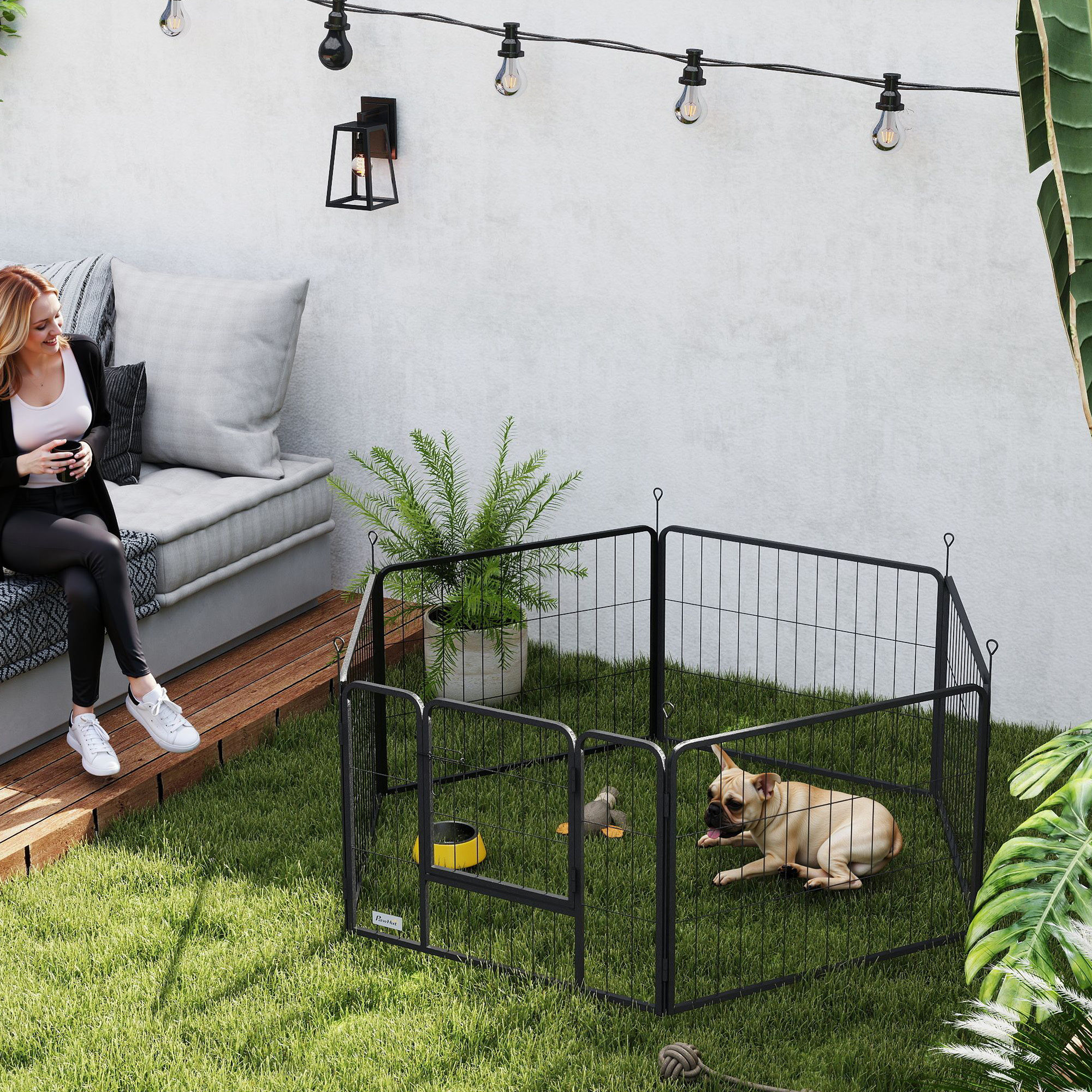 PawHut Hondenhek, Huisdierenren, 6 Panelen, Staal, Opvouwbaar, Zwart