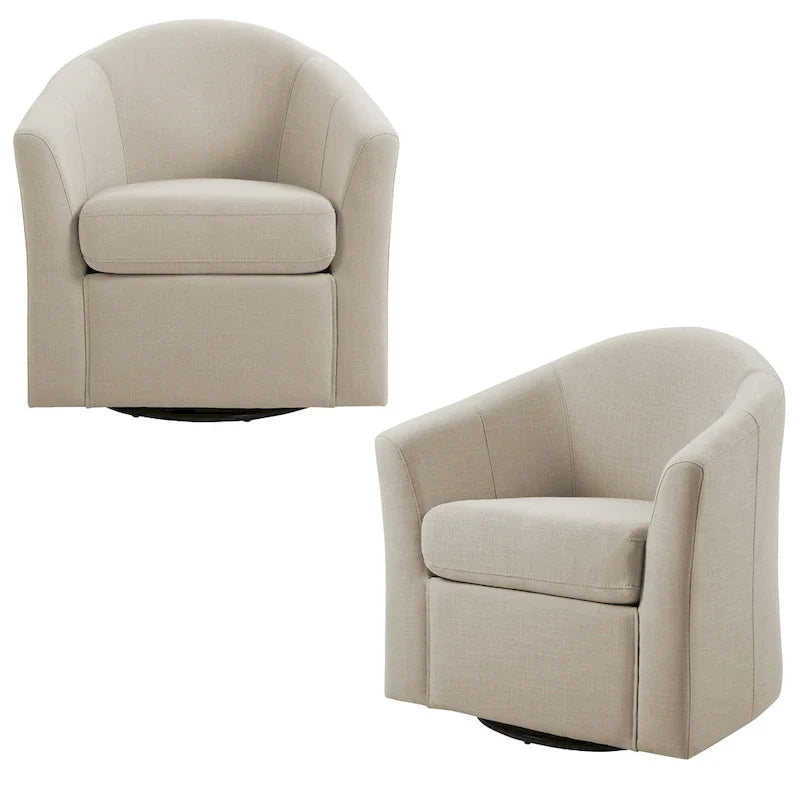 Set of 2 Modern Upholstered Swivel Barrel Chair Living Room Accent Chair