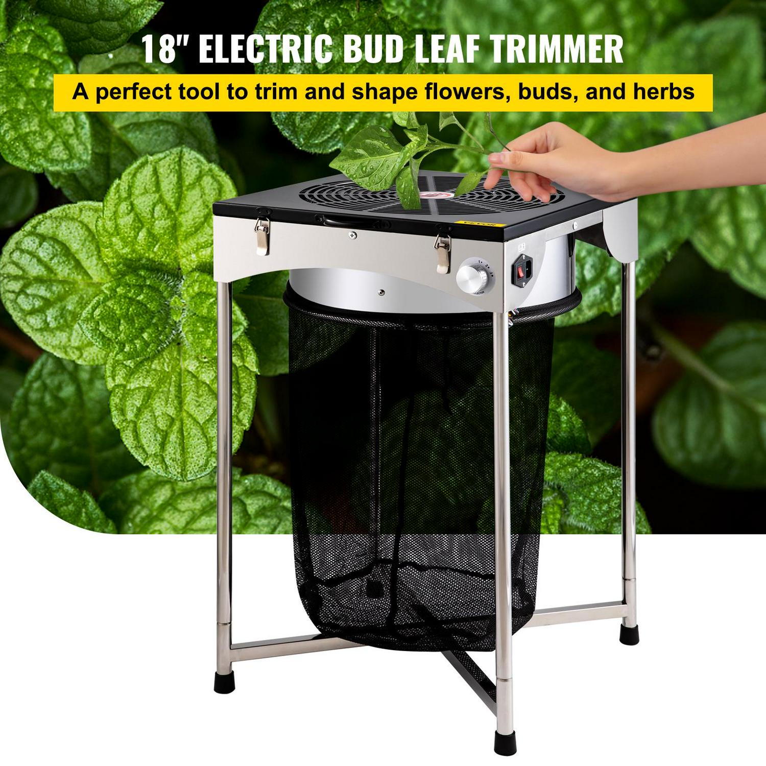 VEVOR 18&prime;&prime; Electric Bud Leaf Trimmer, 3 Speed Stainless Steel Blades, Dry/Wet Plant Trimming Machine for Flowers & Herbs