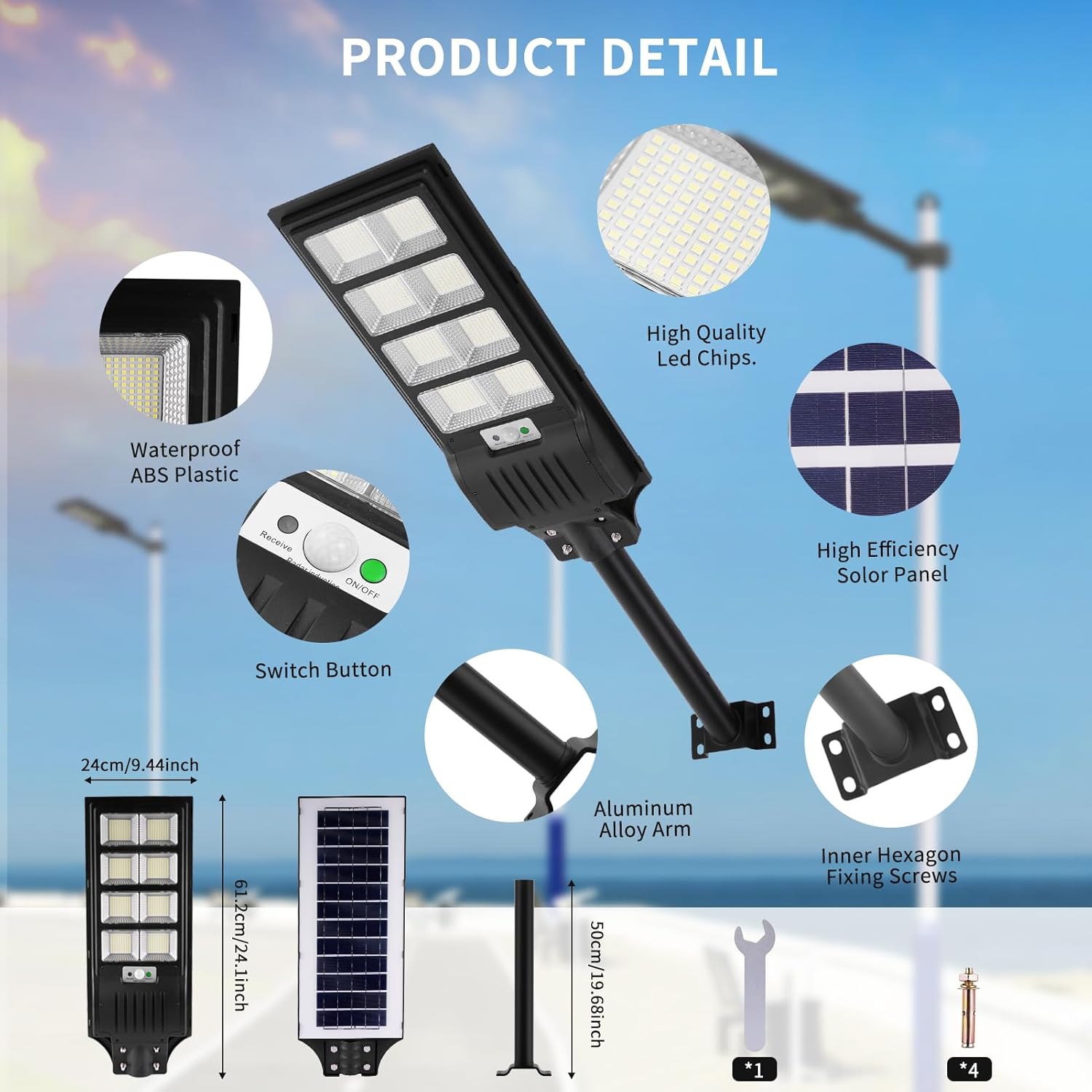 Viugreum 6 PACK 400W LED Solar Straßenlaterne mit Fernbedienung 720 LED 6500K Straßenlampe Wandleuchte mit Bewegungsmelder Sensor IP65 Wasserdicht Außen Straßenleuchte Wegeleuchte Freien