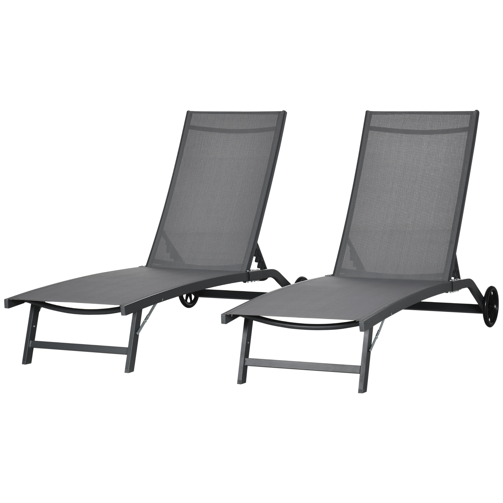 Outsunny Set aus 2 Sonnenliegen aus Aluminium und Textilene mit Rollen verstellbare Rückenlehne maximale Belastung 150 kg Dunkelgrau