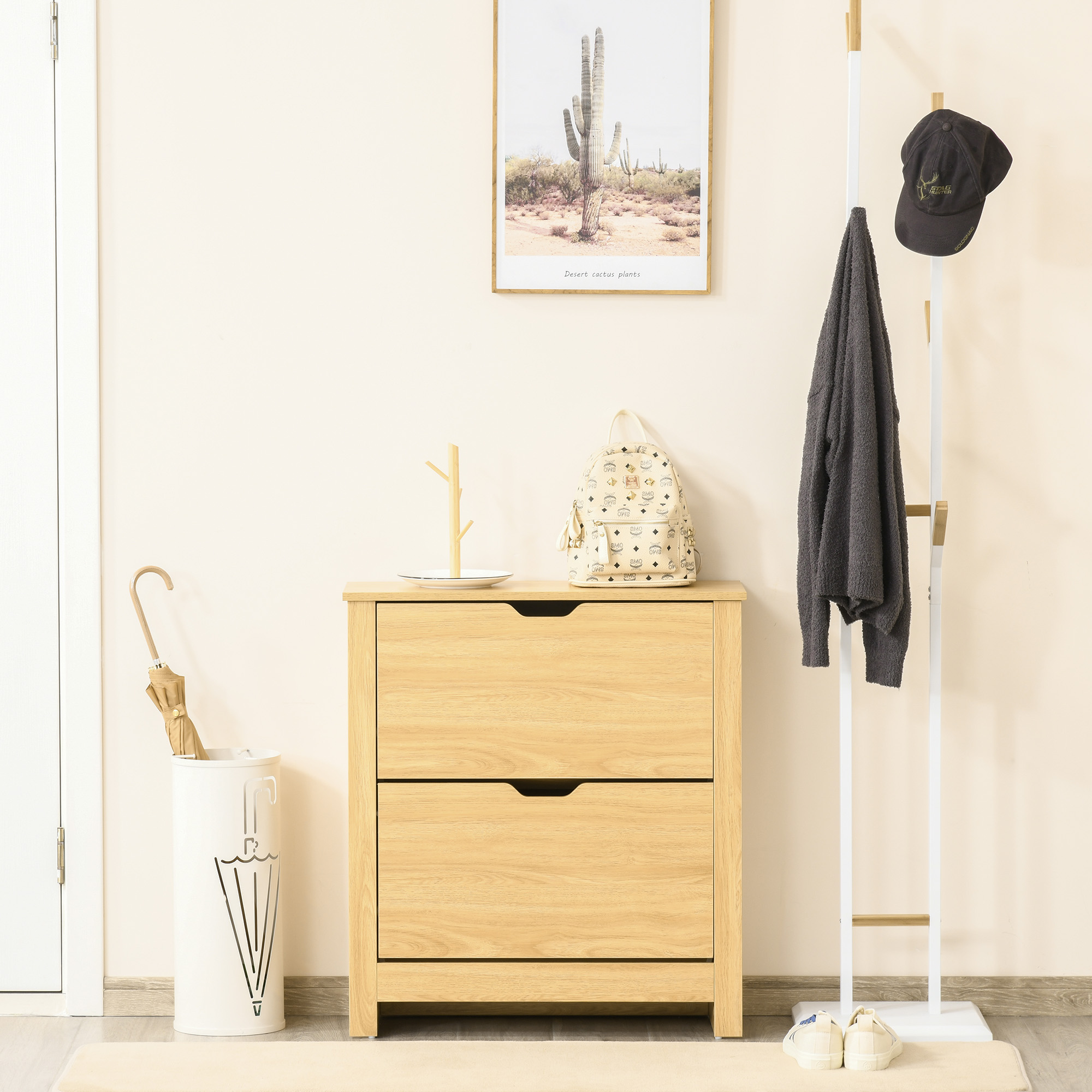 HOMCOM Schuhschrank für den Eingang, Schrank für Schuhe, Eingangsmöbel und Flur - 2 aufklappbare Türen, 2 Fächer