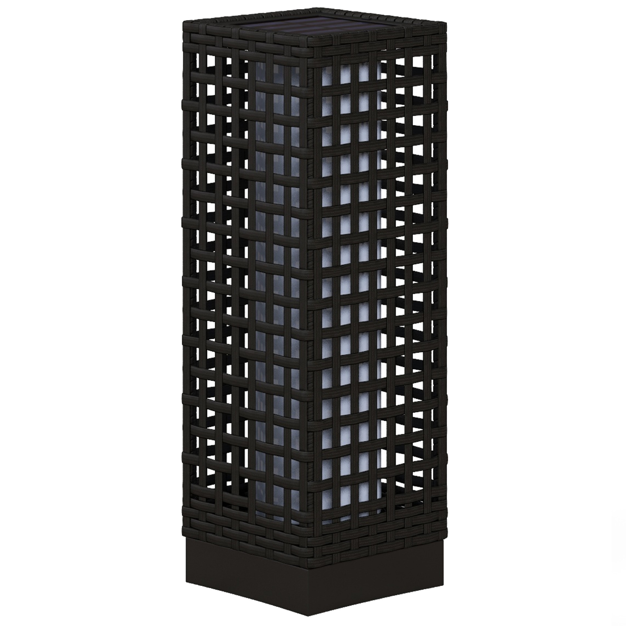 Outsunny Außenleuchte mit Solarmodul, Einschaltautomatik, 8 h Betriebszeit, Rattanoptik, Stahl, 15,5 x 15,5 x 46 cm, Schwarz
