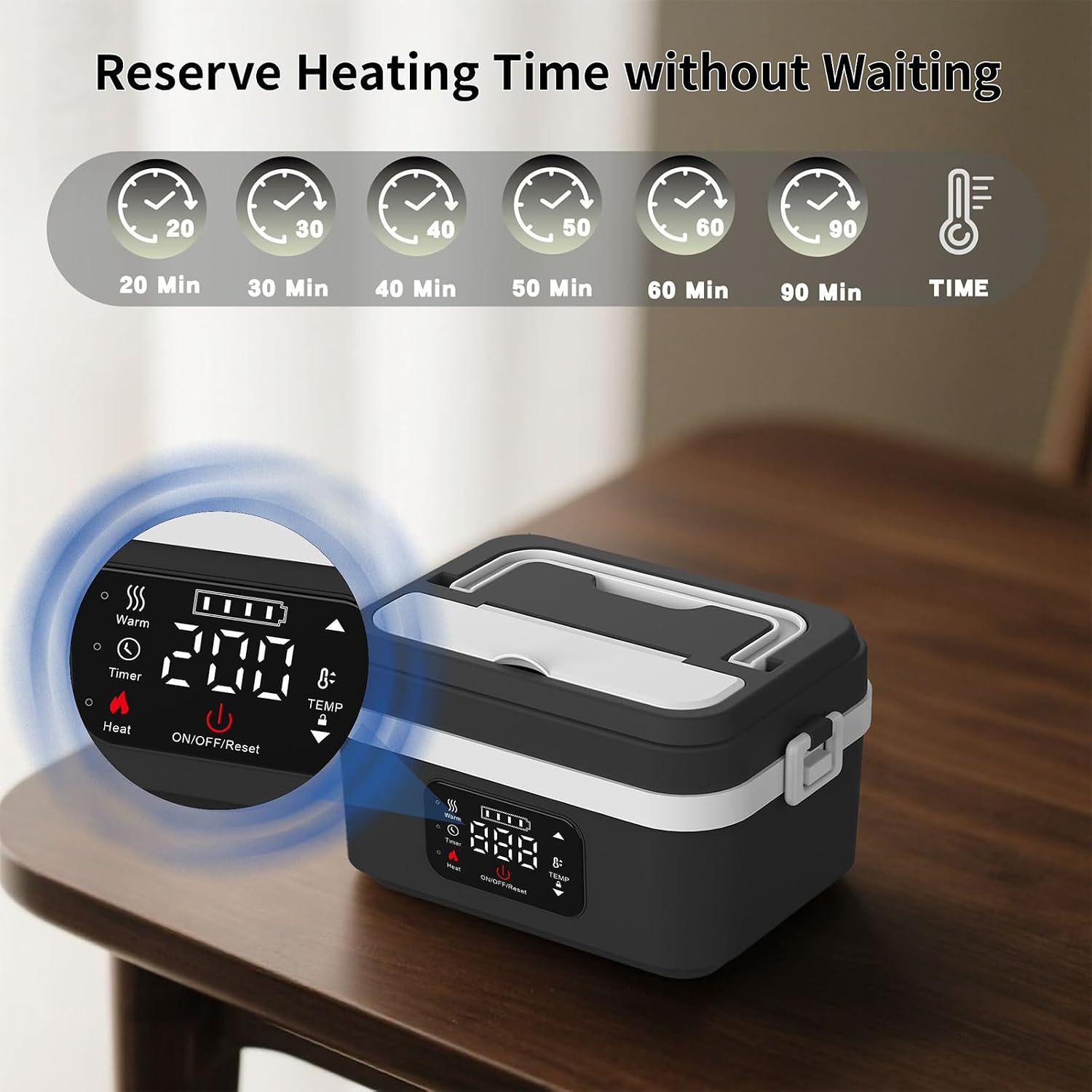 Scatola per il pranzo elettrica senza fili per adulti, 1 l 16000 mAh, ricaricabile, ciotola riscaldata, per il pranzo con riscaldamento automatico, per viaggi, ufficio, picnic (nero)