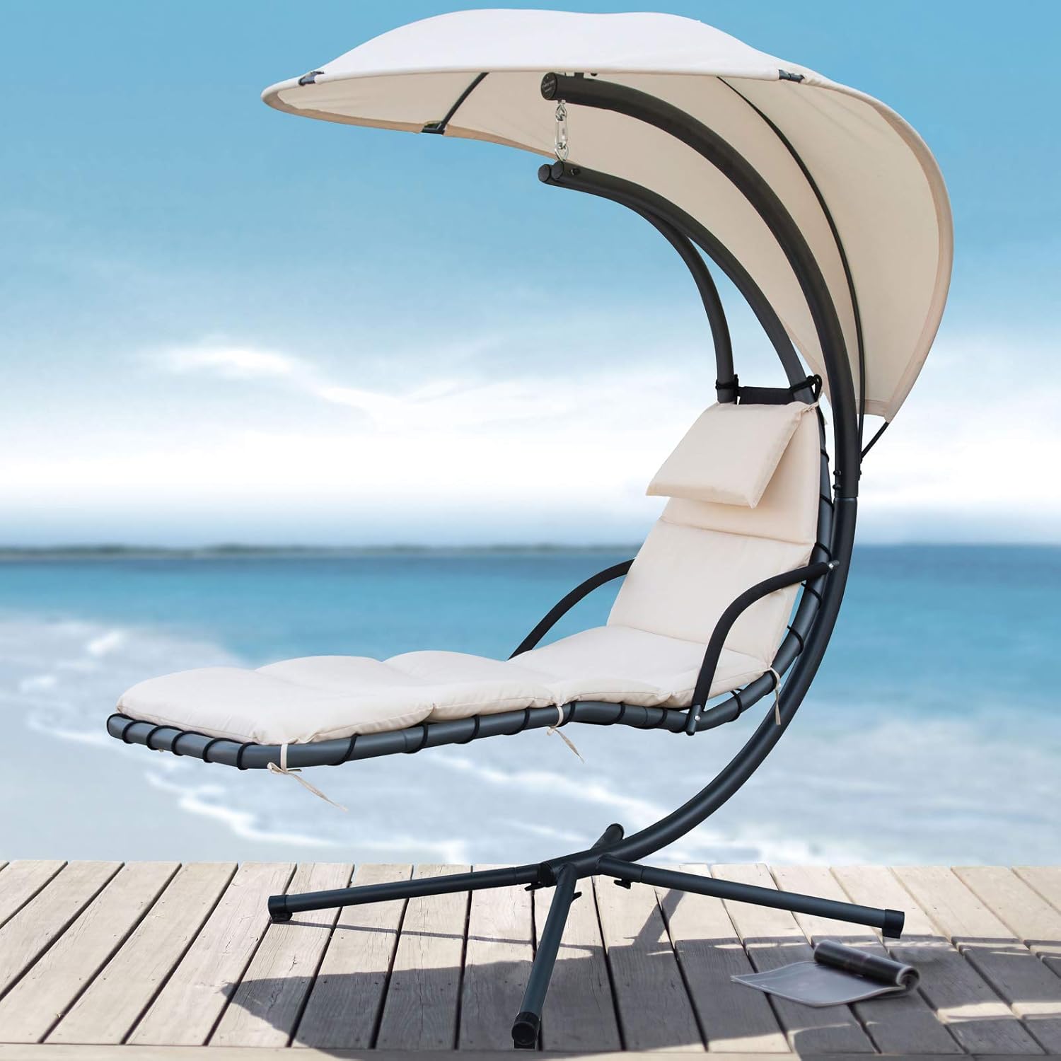 Gardenia Kelly Hammock Chair Hanging Rocking Chair with Sun Shade Beige