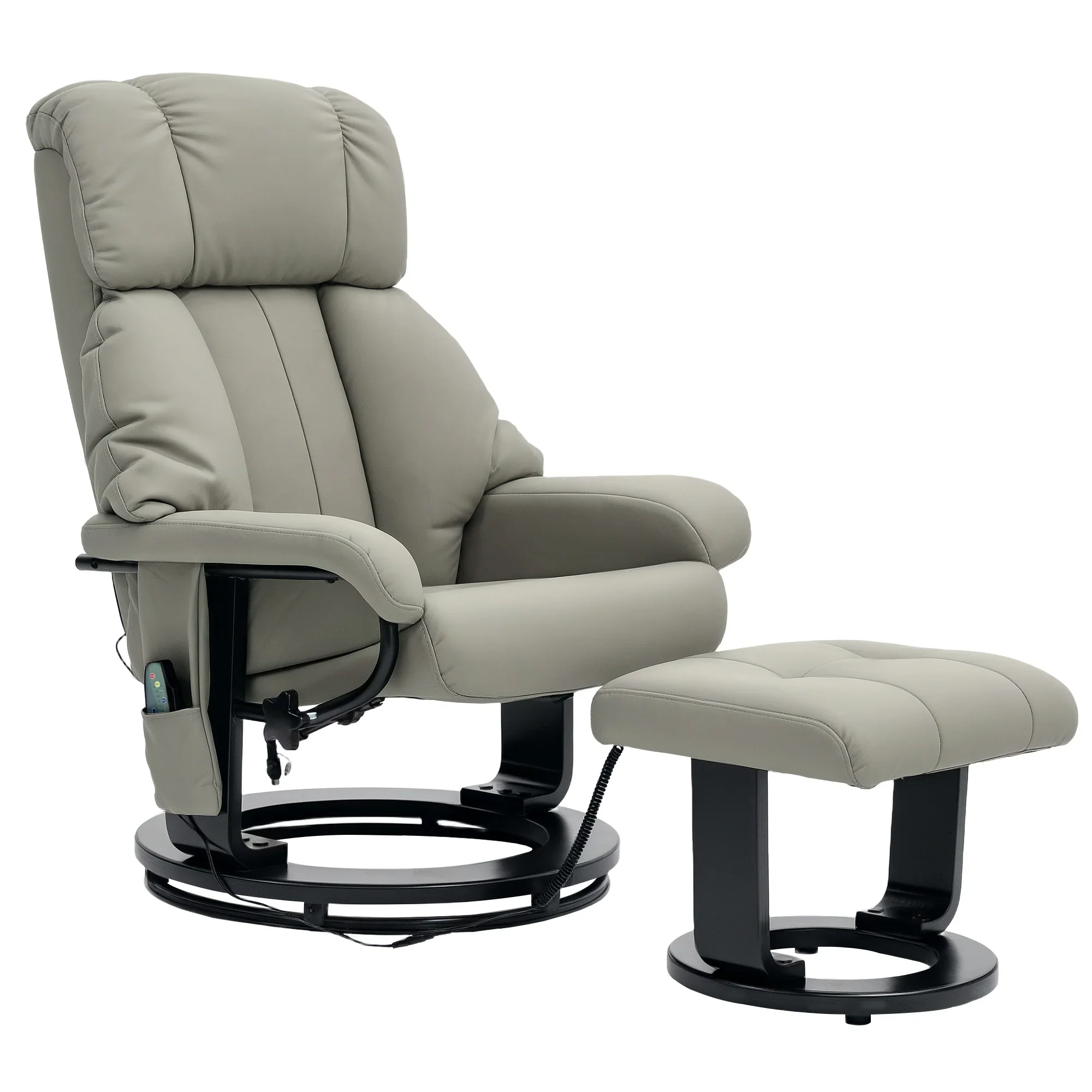 HOMCOM Relaxfauteuil grijs met massage-, ligfunctie & voetenbank, kunstleer