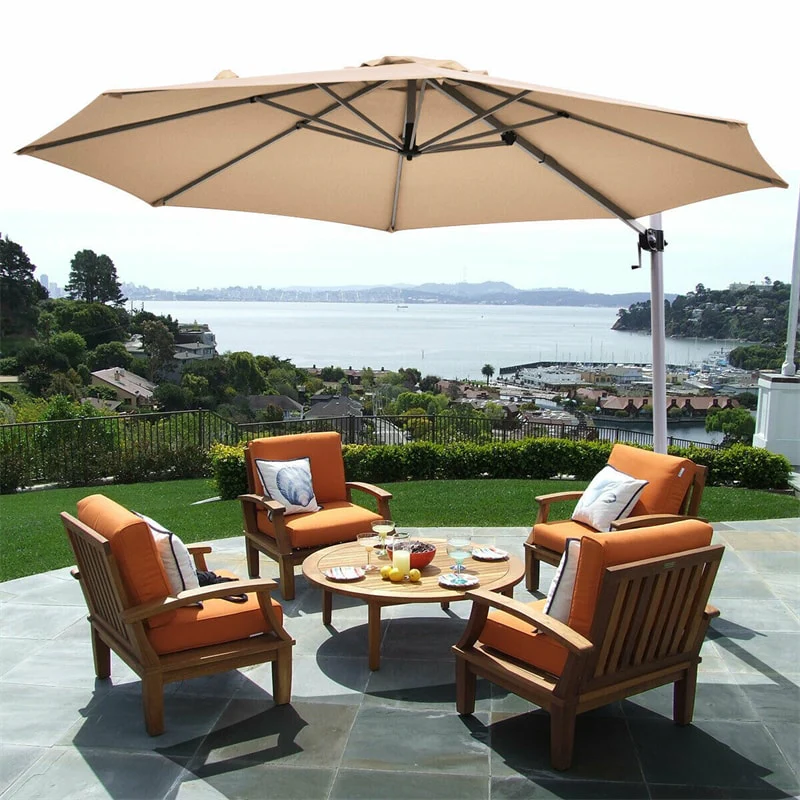11 Ft Patio Offset Cantilever Umbrella 360Deg Rotation Tilt With Cross Base Amp Crank Handle
