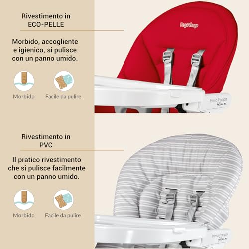 Peg Perego Prima Pappa Follow Me Seggiolone Pappa Neonati Reclinabile, Funzione Sdraietta, 4 ruote, Pieghevole e Ultracompatto, per Bambini da 0 a 3 Anni (0 15 kg), Fragola : Prima infanzia