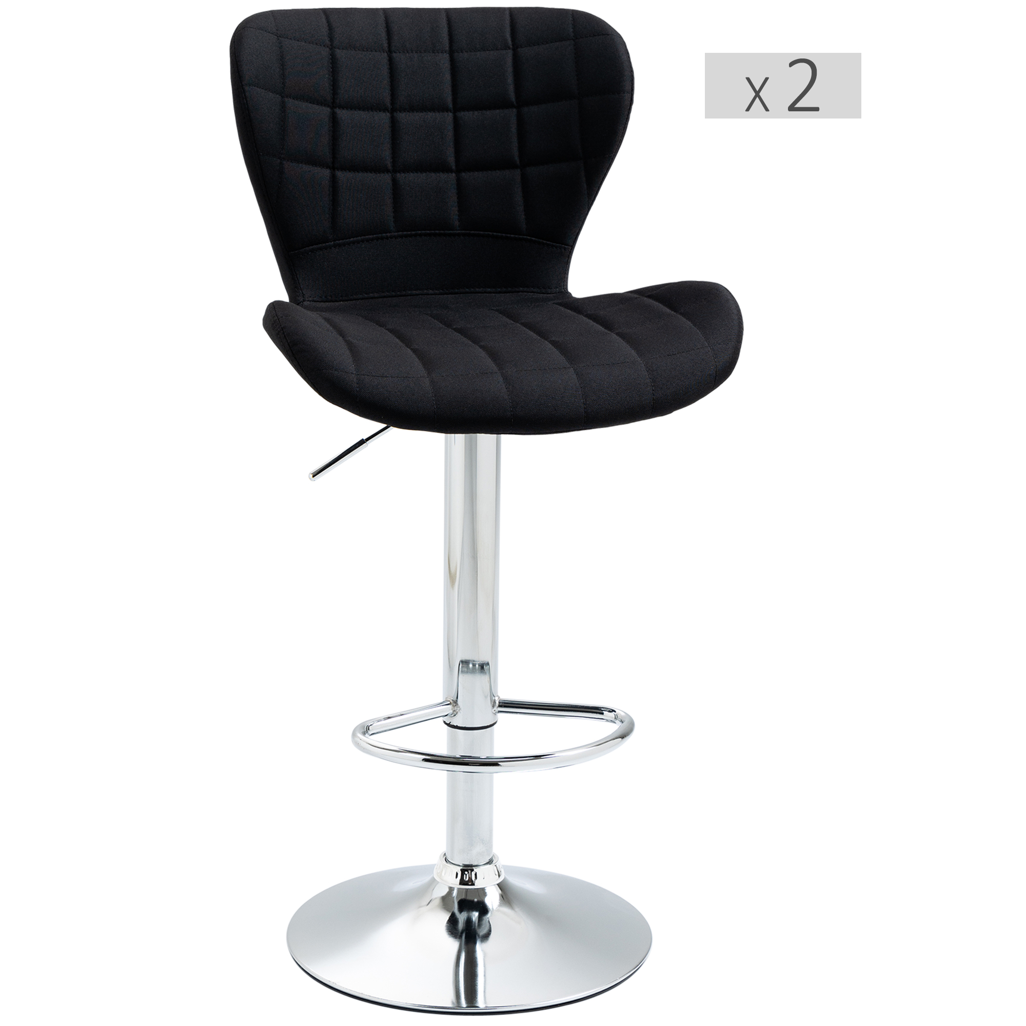 HOMCOM Set aus 2 zeitgenössischen Design-Barhockern Höhenverstellbar 59-81 cm 360° Drehbar Leinen Schwarz