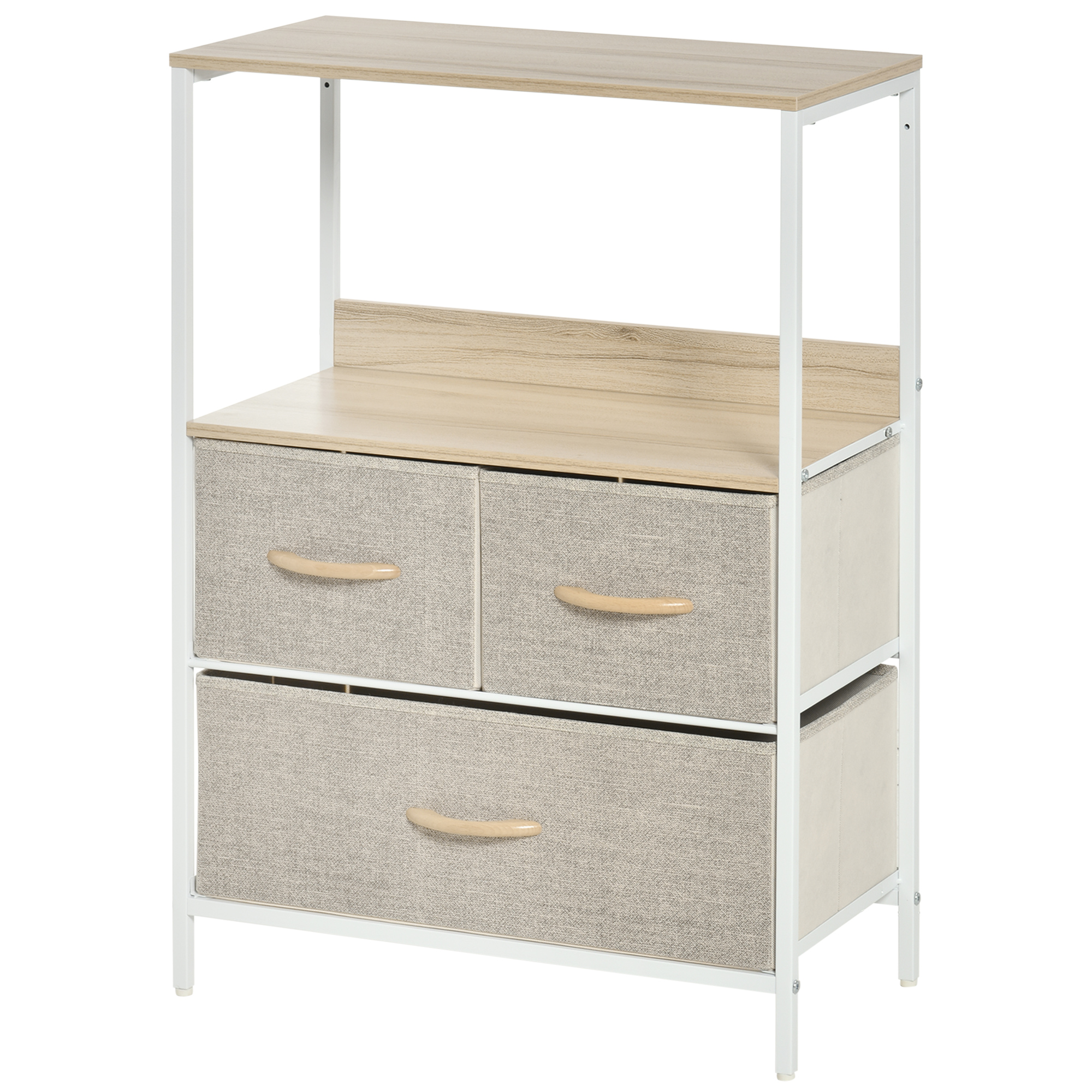 HOMCOM Kommode Aufbewahrungsmöbel mit 3 Stoffschubladen, Regal und oberem Tablett, 58L x 29B x 81,5H cm