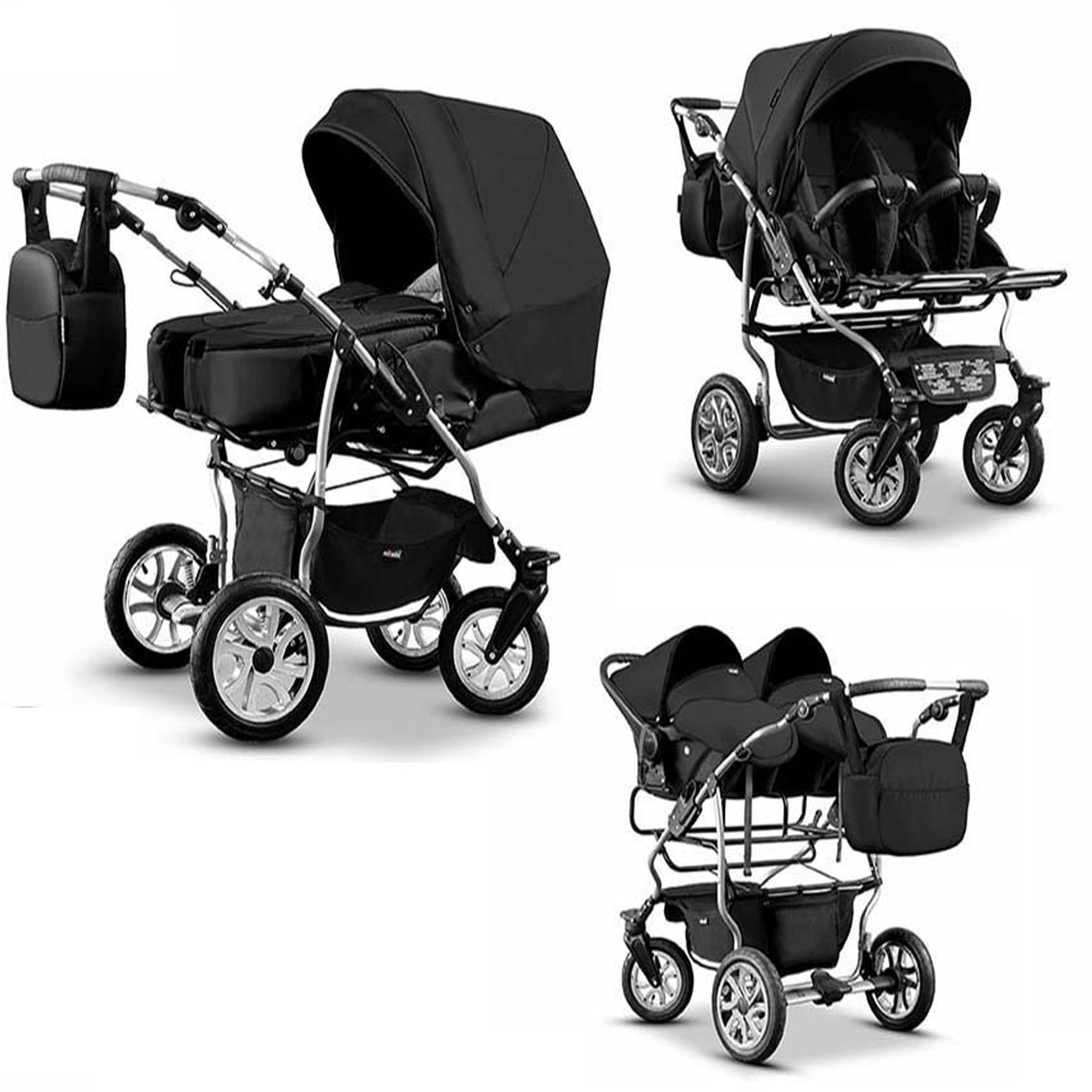 Zwillings-Kombikinderwagen City Twin 4 in 1 inkl. Sportsitze, Autositze und Zubehör in 2 Farben