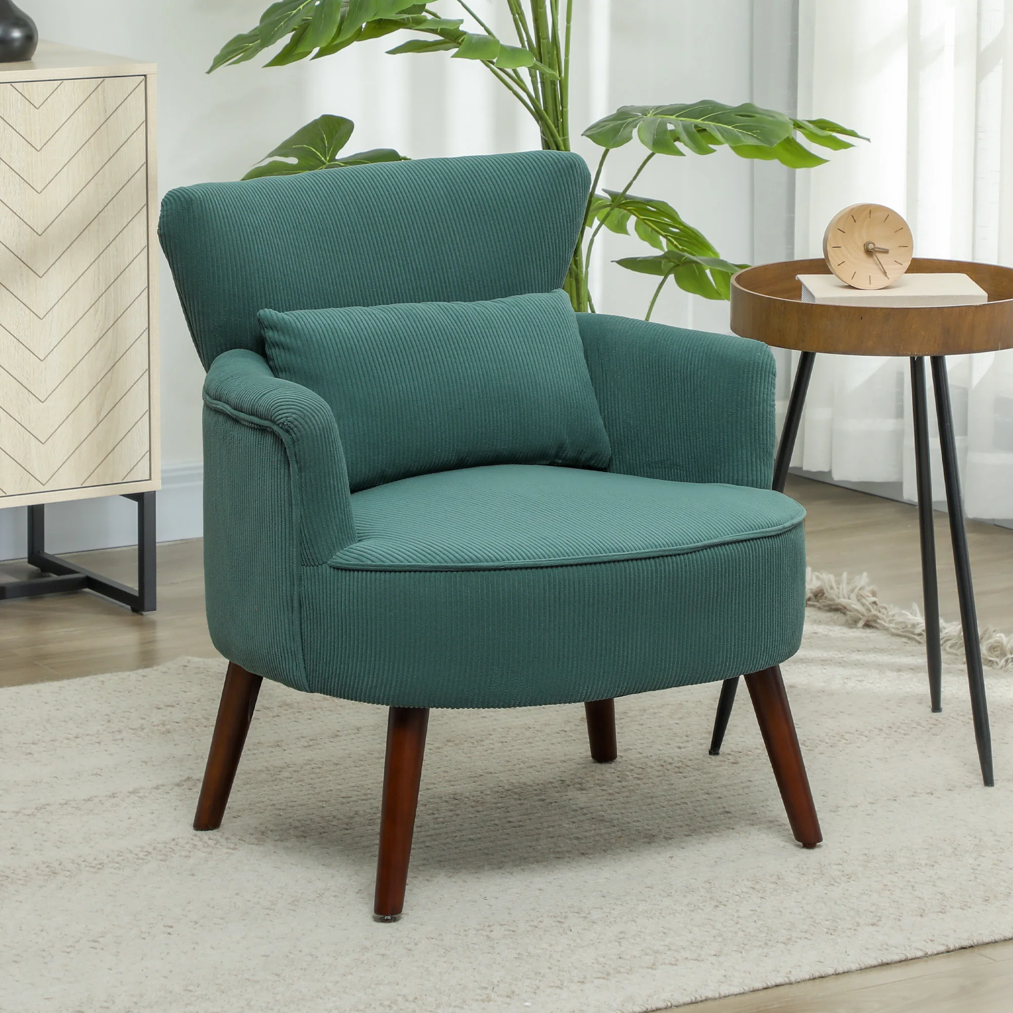 HOMCOM Polstersessel Wohnzimmer weich & federnd Flügelrücken Dunkelgrün