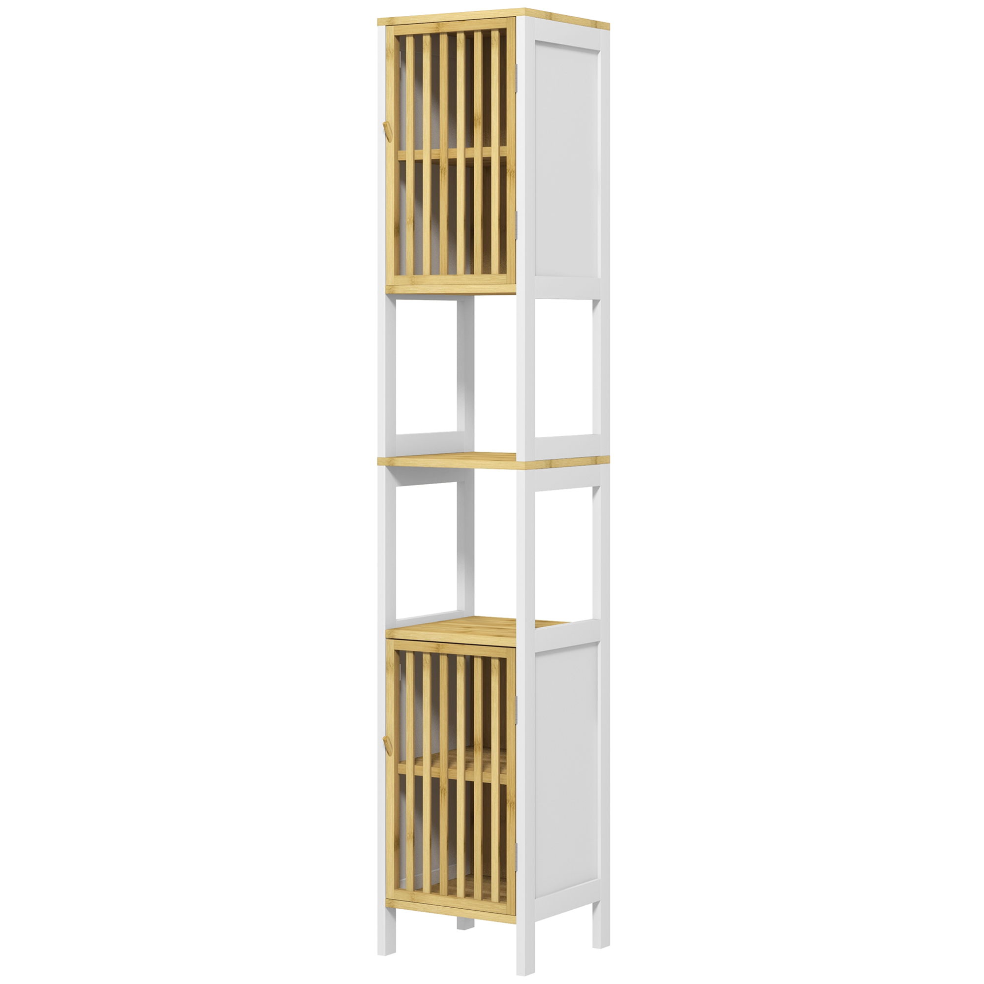 HOMCOM Badezimmer Hochschrank Badezimmerschrank in zwei Farben Maße 30L x 32B x 172H cm - 2 Schranktüren mit verstellbarem Regal + 2 Nischen