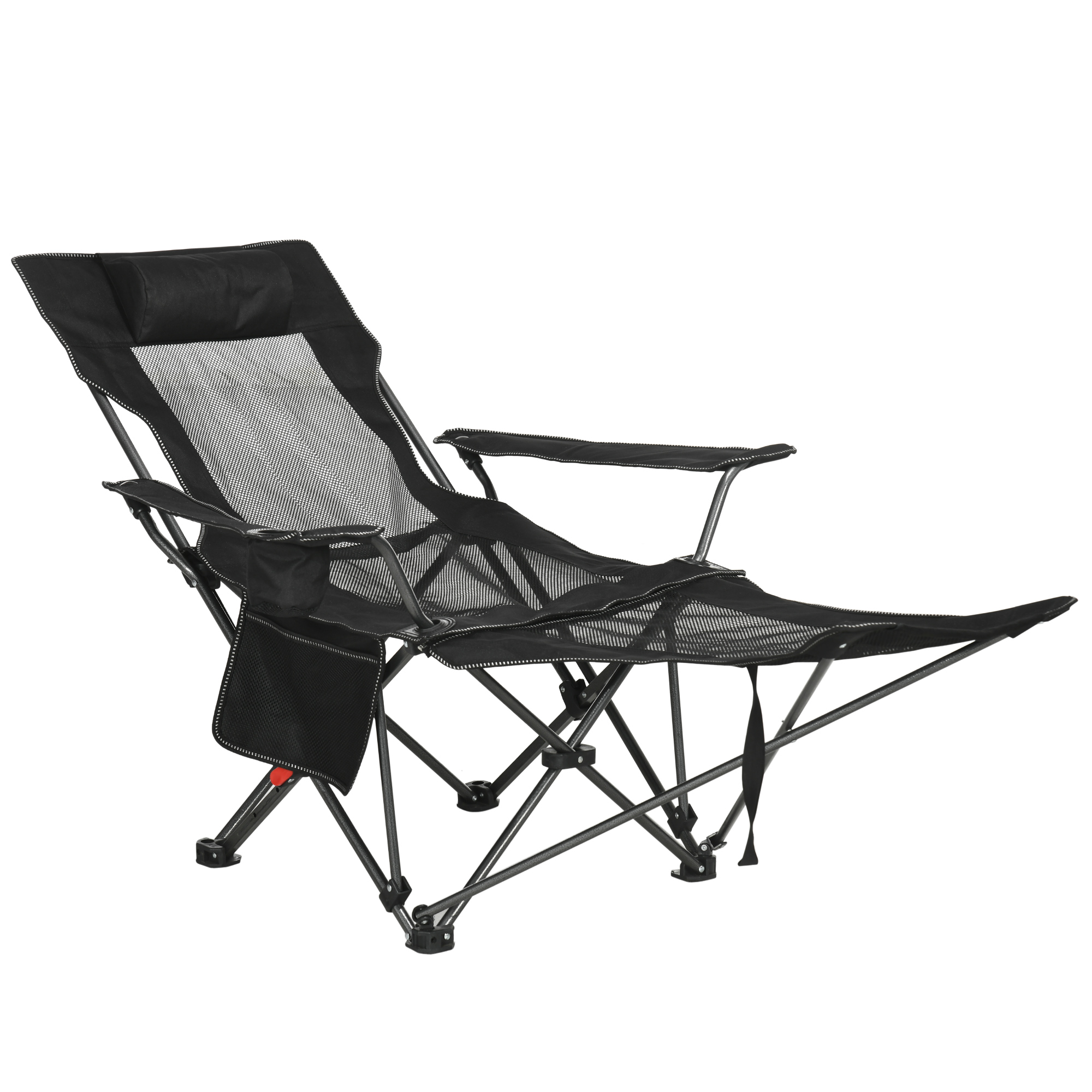 Outsunny Campingsessel mit verstellbarer Rückenlehne und Fußstütze, 58x148x90cm, Schwarz