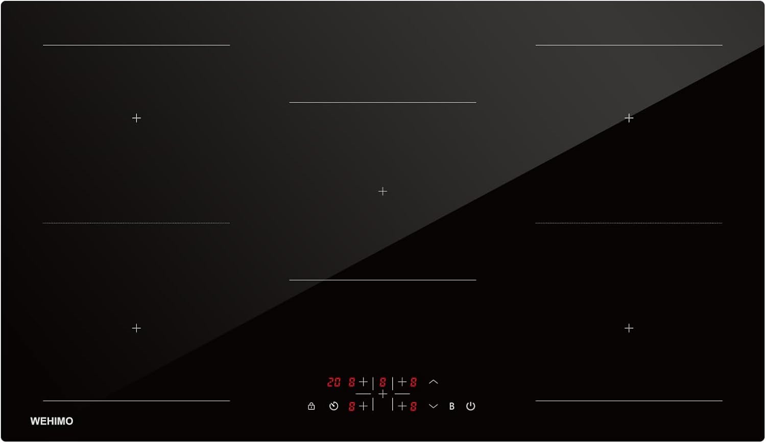 WEHIMO Induction Hob 5 Burners Built-in Induction Hob, 8600 W, Hob 90 cm, 9 Power Levels, Booster, Timer, Black, 5 Zones