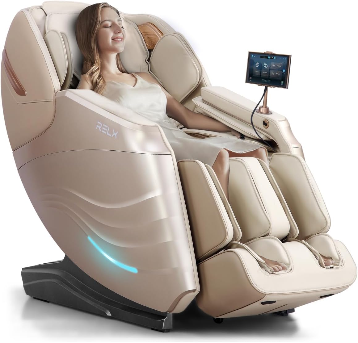 RELX Massage Chair Full Body, 20 Modes Zero Gravity SL-Track Shiatsu Massage Chair Built-in Heat System, Airbag Massage with Body Scan, Deep Yoga Stretch, Calfrest Extension and AI Control(Cream)