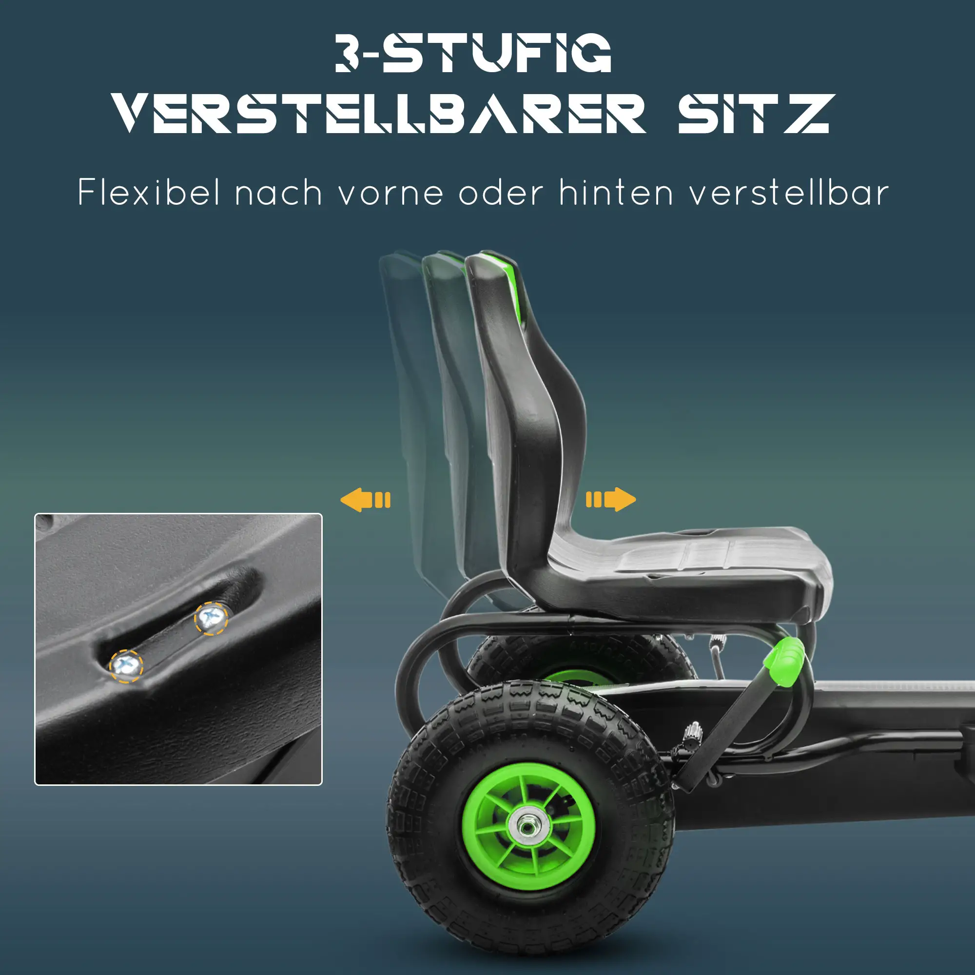 HOMCOM skelter kinderauto 3-voudig verstelbare zitting rubberbanden