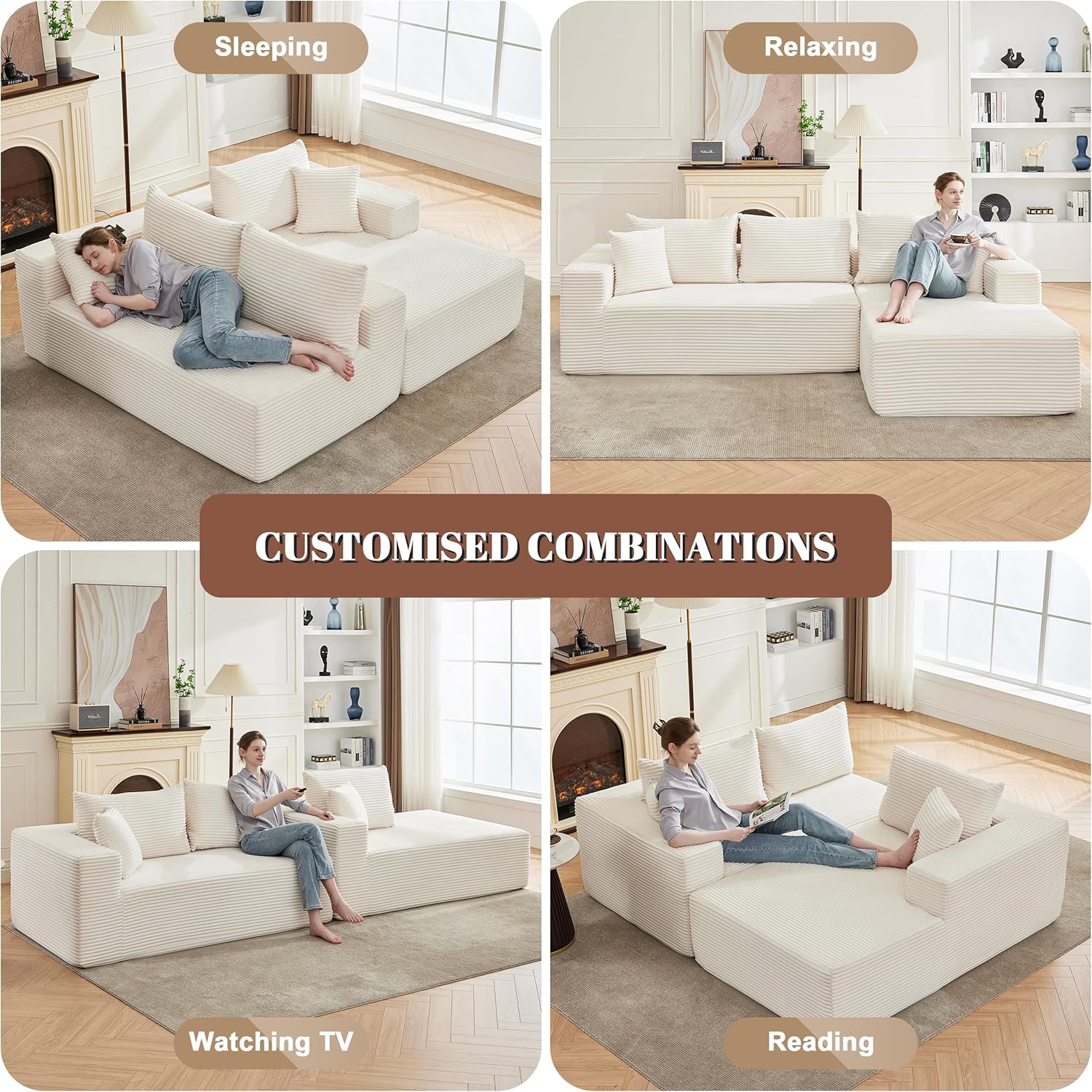 110” Cloud Sectional Couch, Boneless Sofa for Living Room, Modular Sectional Sofa with Deep Seat, Fluffy Couch with L-Shaped Chaise, No Assembly Required (Right-Facing Chaise, Dark Grey)