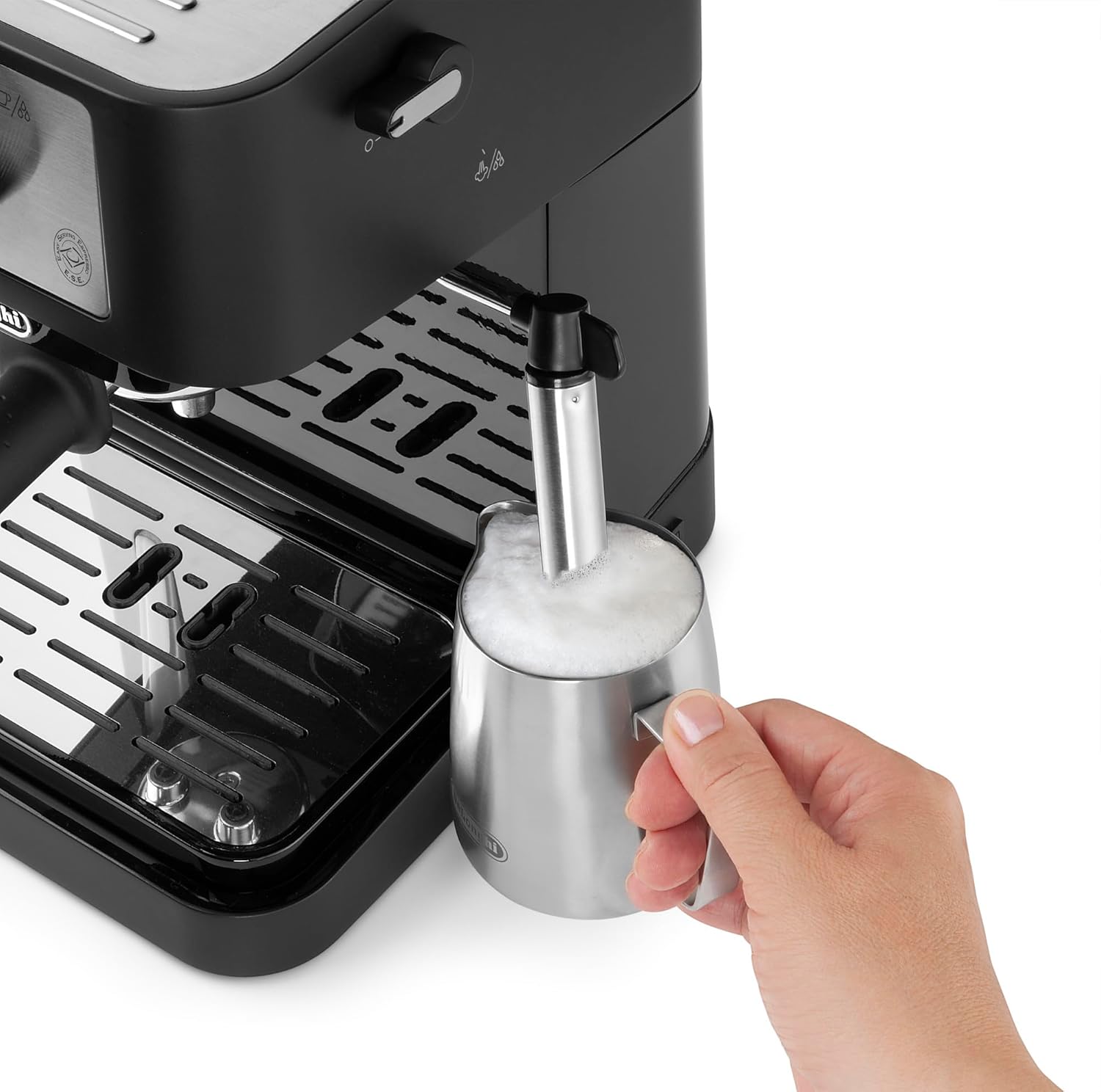 De'Longhi EC260.BK Macchina da Caffè Per Polvere o in Cialde E.S.E., Sistema Latte Manuale, Facile da usare, Serbatoio Estraibile da 1.1 L, Caldaia acciaio inox