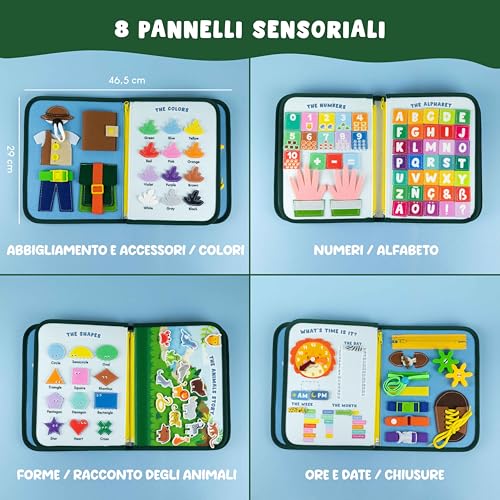 BONNYCO Montessori Busy Board di Feltro Giochi Montessori Didattici, Pannello Sensoriale Bambini Montessori Board Valigetta Montessori | Giochi Bambini Bimba Bimbo Regalo Bambino Compleanno Natale : Giochi e giocattoli