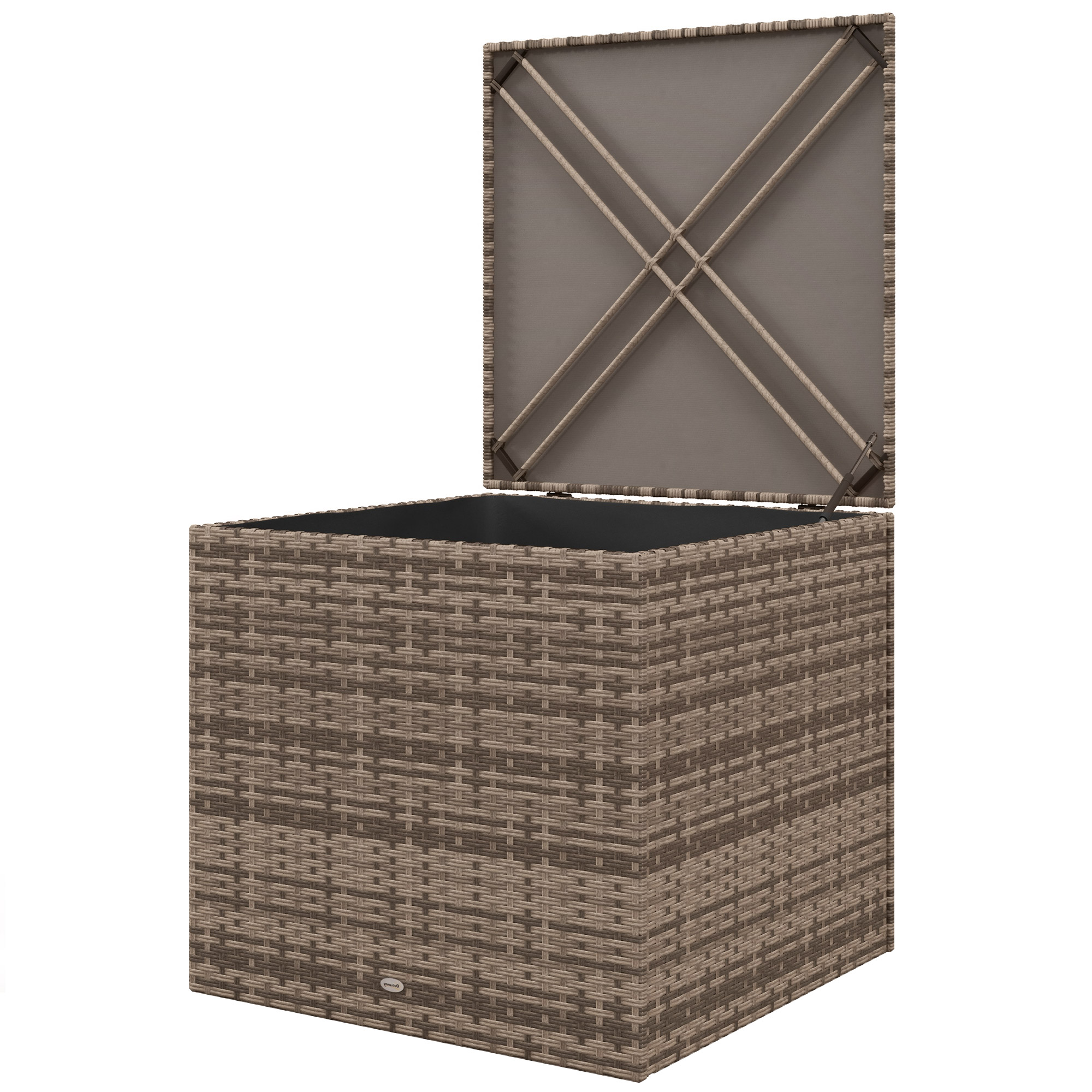 Outsunny Polyrattan Auflagenbox, Stoff-Innenauskleidung, leichtes Öffnen/Schließen, Metallrahmen, 75B x 75T x 70H cm, Schwarz