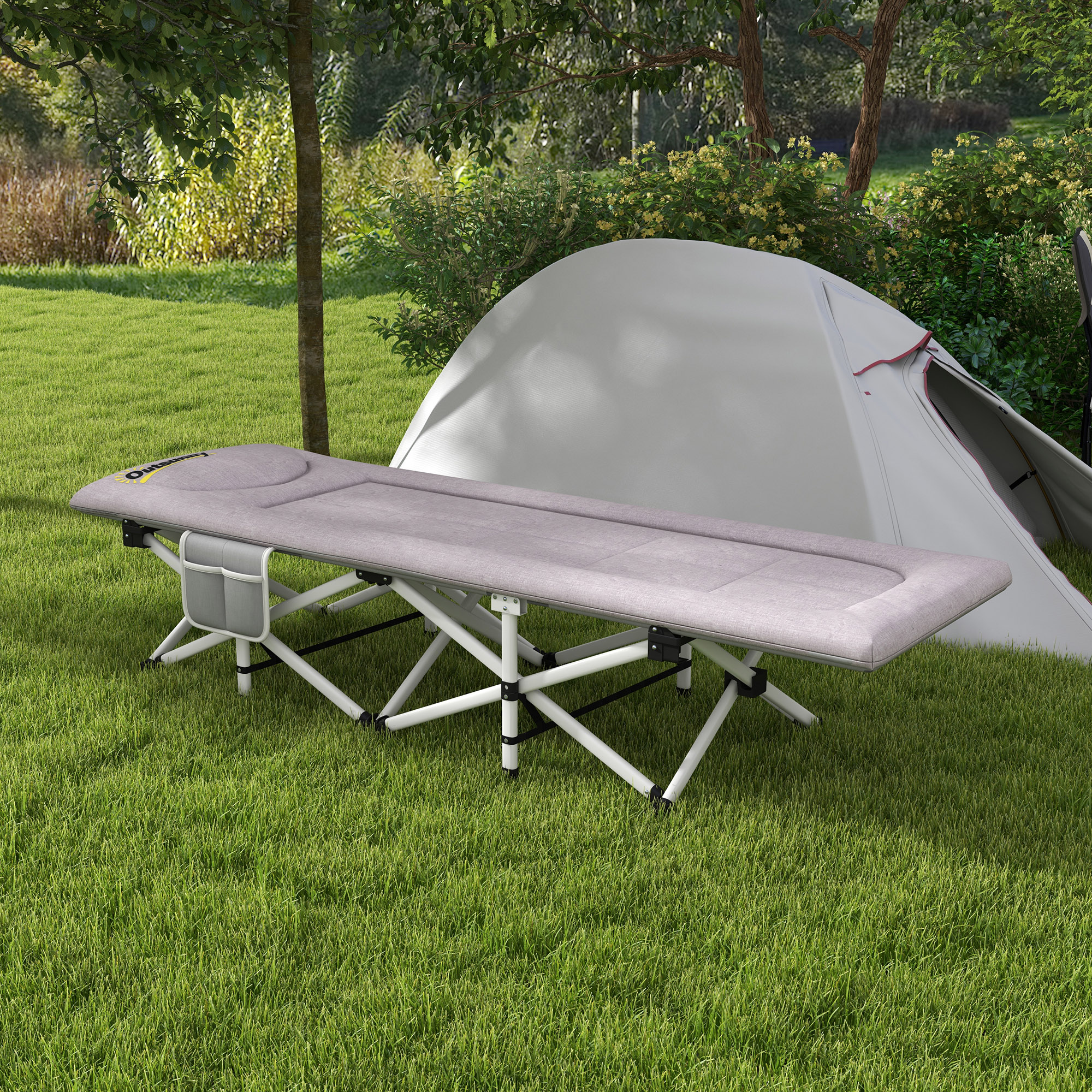 Outsunny Feldbett, Campingbett, klappbar, weich, bis 200 kg, rostfreies Metallgestell, 200x65x42cm, Grau