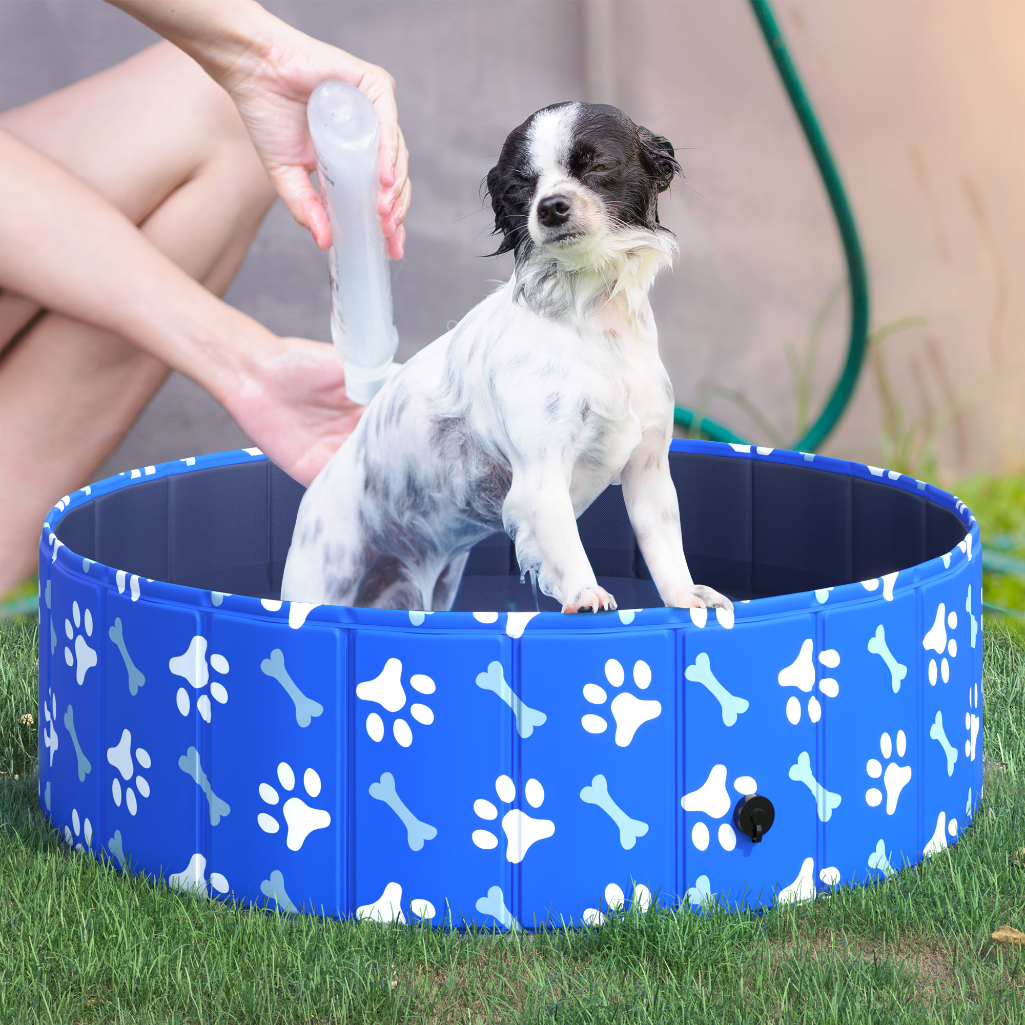 PawHut Hundeschwimmbecken für kleine Hunde bis 35kg aus robustem und rutschfestem PVC, Blau Φ100x30cm