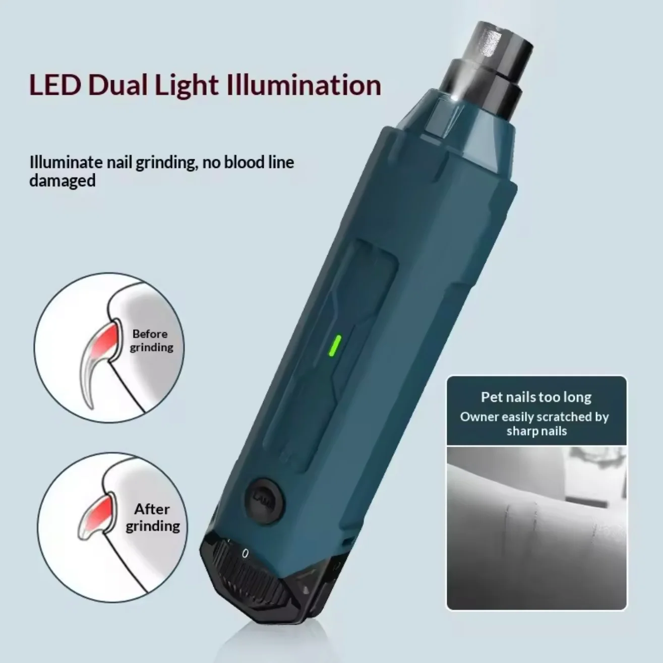 Dog Nail Grinder �C 6-Speed Settings, Dual LED & USB Rechargeable