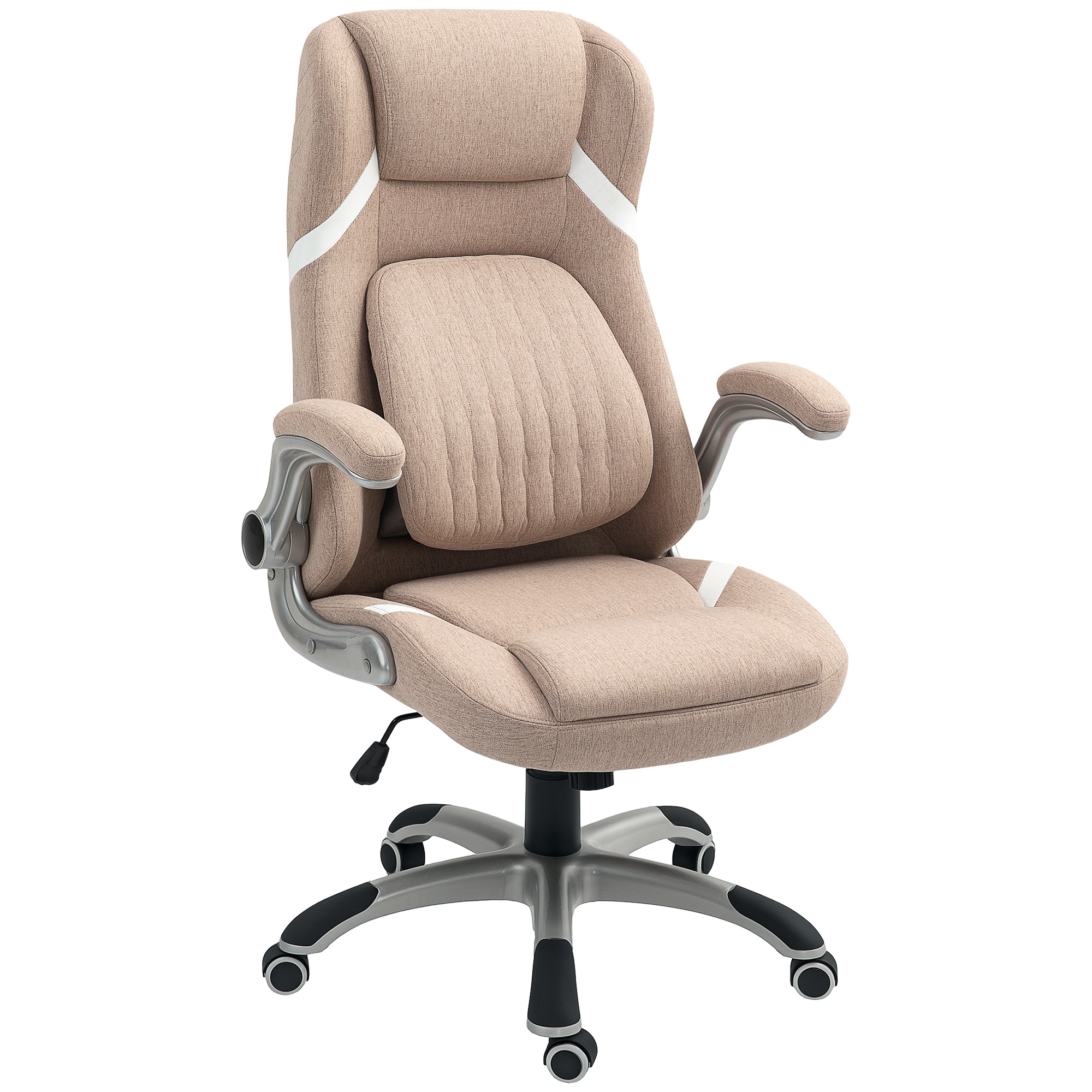 Vinsetto Bürostuhl mit verstellbarer Höhe in Leinenstoff, 68x76x109-117 cm, Hellbraun