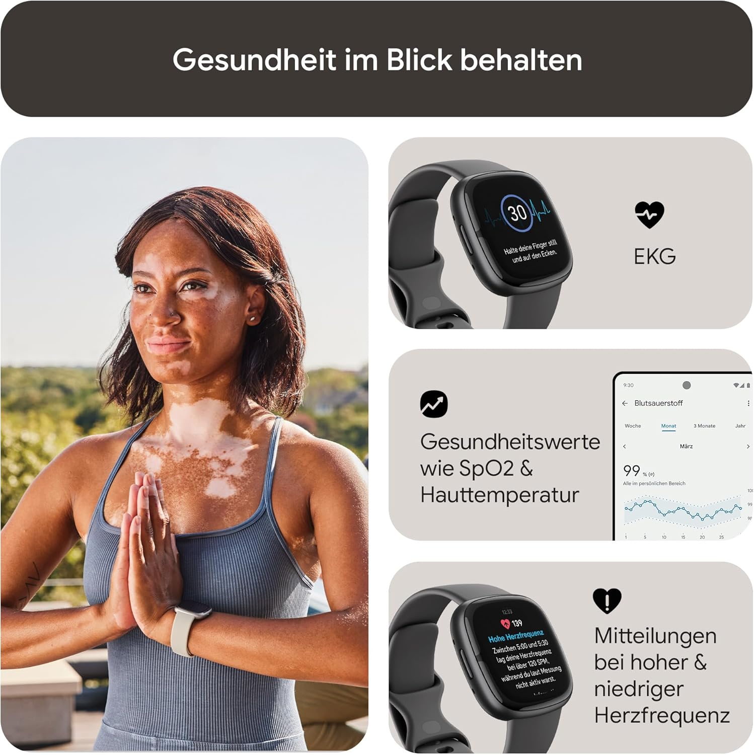 Google Fitbit Sense 2 – Smartwatch Damen / Herren – Fitnessuhr mit integriertem GPS und Telefonfunktion – Fitness-Tracking mit Stressmanagement, EKG und Schlafanalyse – kompatibel mit Android/iOS