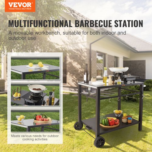 VEVOR Outdoor BBQ Servierwagen Doppelregal Mobiler Küchenwagen Zubereitung