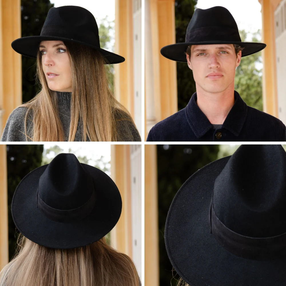 Black Wool Wide Brim Hat with Large Suede Leather Band �C Stylish & Durable