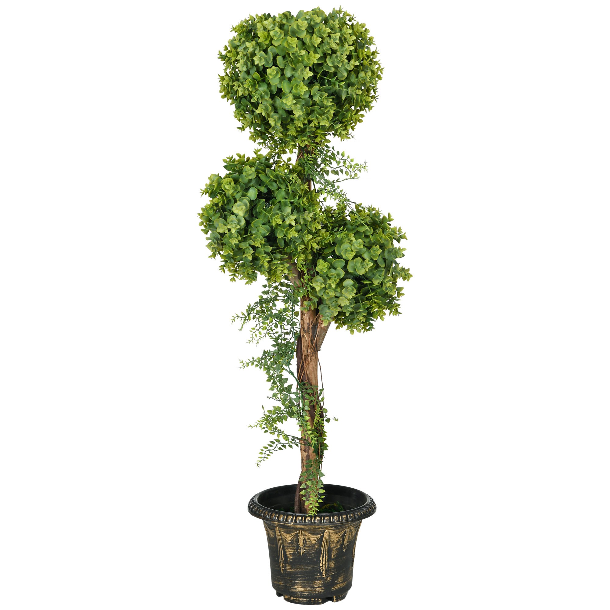 HOMCOM Künstliche Pflanze Baum 3 Kugeln Buchs mit Zementtopf, Innen- und Außenbereich, Höhe 115 cm