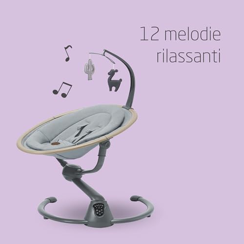 Maxi Cosi Cassia Sdraietta Neonati Elettrica per Bambini, 0 6 mesi, max 9 kg, Altalena Neonato Girevole 360°, Reclinabile, Rilevamento Automatico Movimento, 5 Velocità, 12 Melodie, Beyond Grey : Prima infanzia