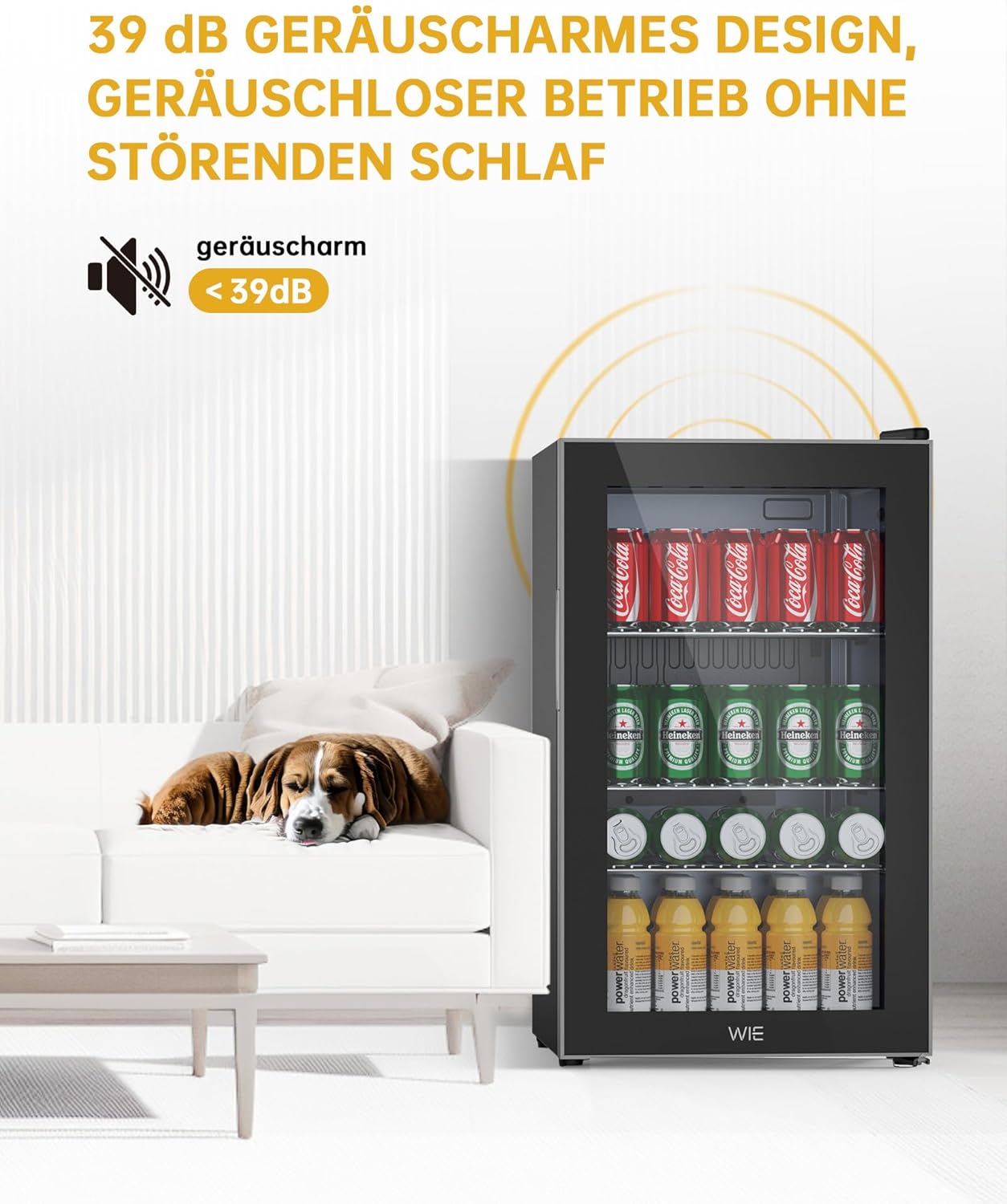 WIE Mini Kühlschrank Getränkekühlschrank 70 Liter mit Doppelte Glastür mit Verstellbaren Ablagen Indoor Outdoor Klein Bierkühlschrank Leise 105 Dosen für Soda/Bier/Wine für Zuhause/Küche/Bar/Büro