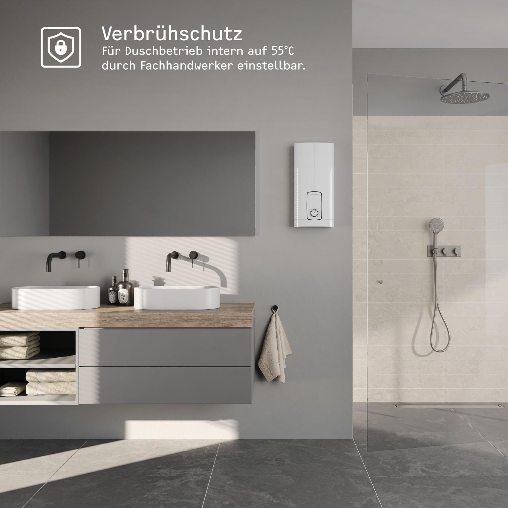 Elektronischer Durchlauferhitzer DHB 18/21/24 ST Trend 18/21/24 kW 3i Technologie gradgenaue Temperatureinstellung Energiesparmodus