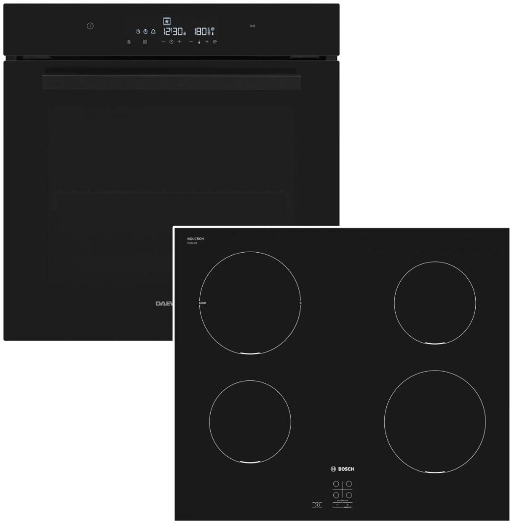 Backofen-Set Induktionskochfeld Bosch Schwarz 73 Liter Hydrolyse SoftClose Autark