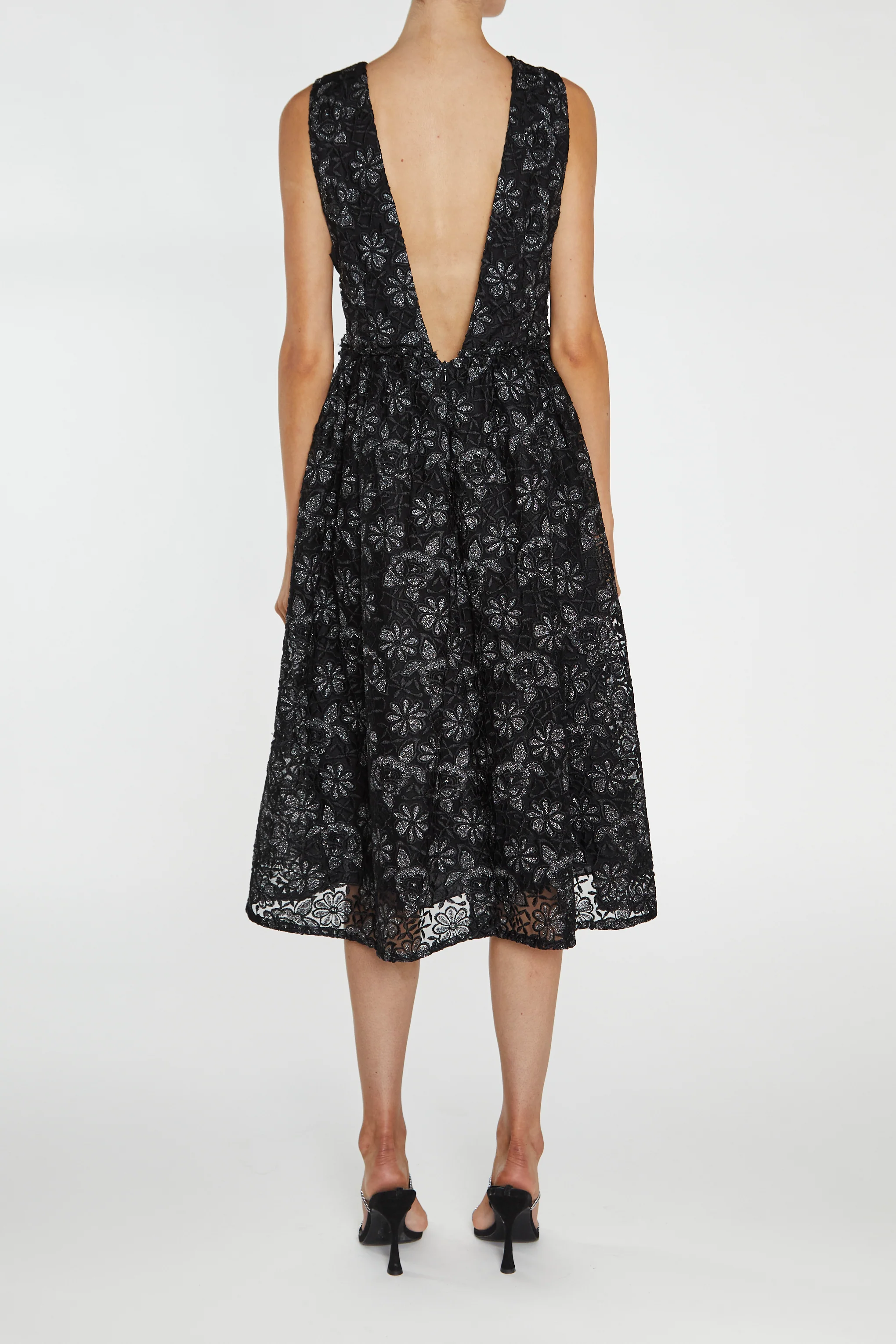 Sloane Black Plunging Neckline Skater Midi-Dress
