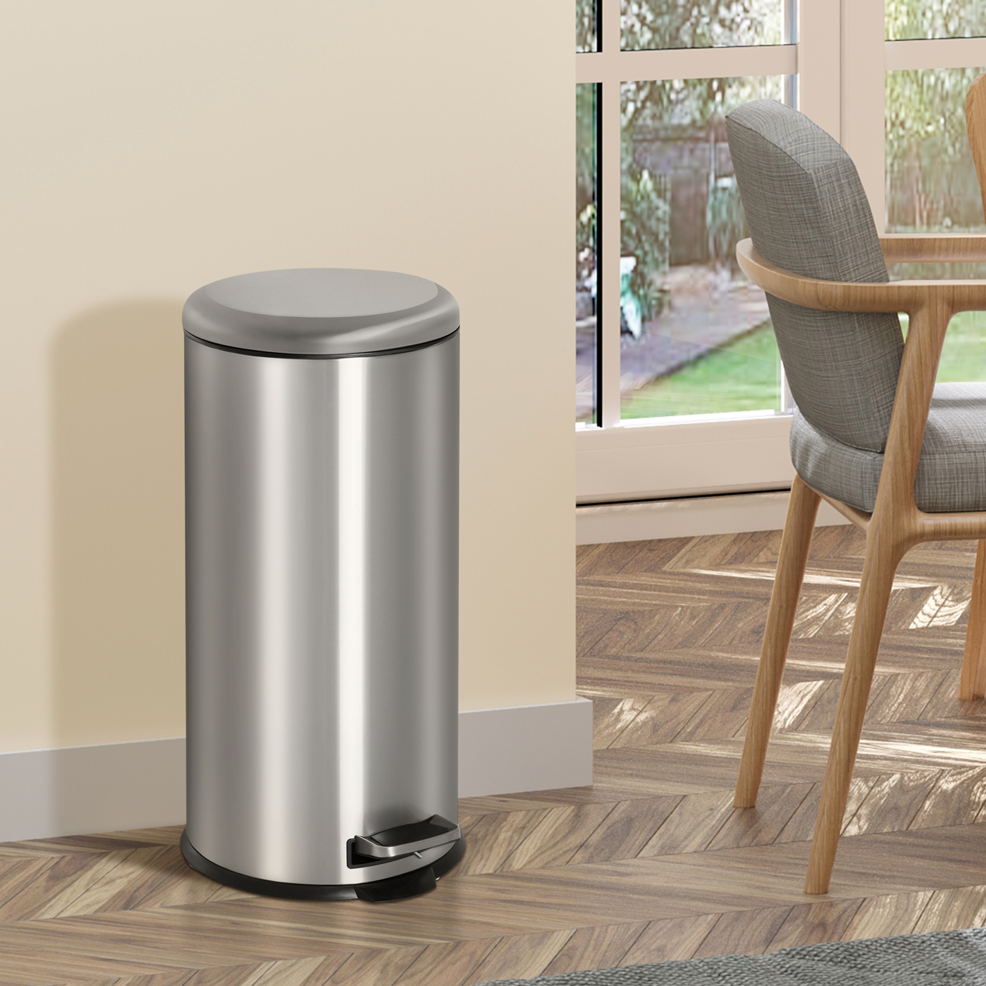 HOMCOM 30L Mülleimer Abfalleimer, Papierkorb, Treteimer mit Deckel, Fußpedal, Müllbehälter mit Inneneimer, Mülltrennung für Wohnzimmer, Büro, Rund