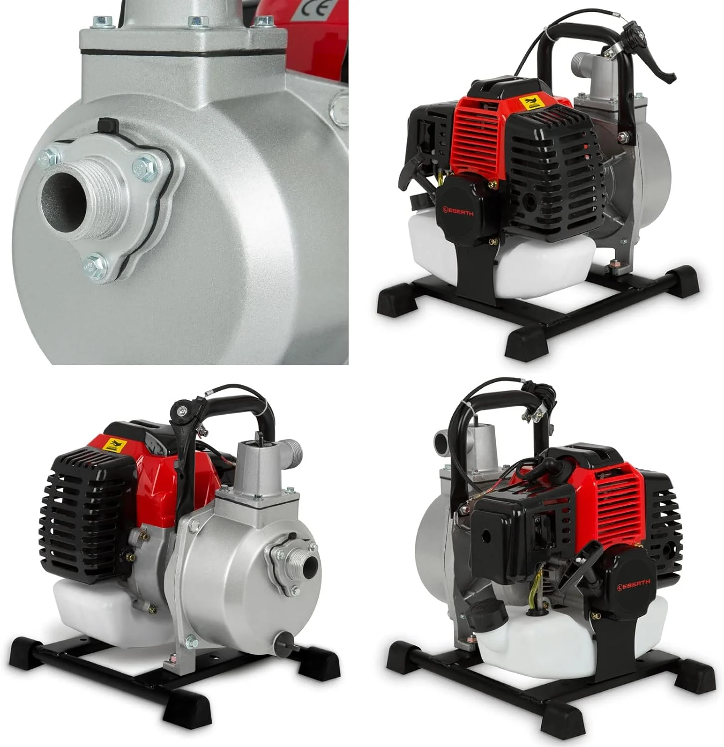 EBERTH 5,5 PK waterpomp met 30.000 l/u en 30 m opvoerhoogte, 2 inch aansluiting, tuin-/vuilwaterpomp met 4-taktmotor en 7 m aanzuighoogte, benzinepomp, trekstarter, metalen voet, handvat