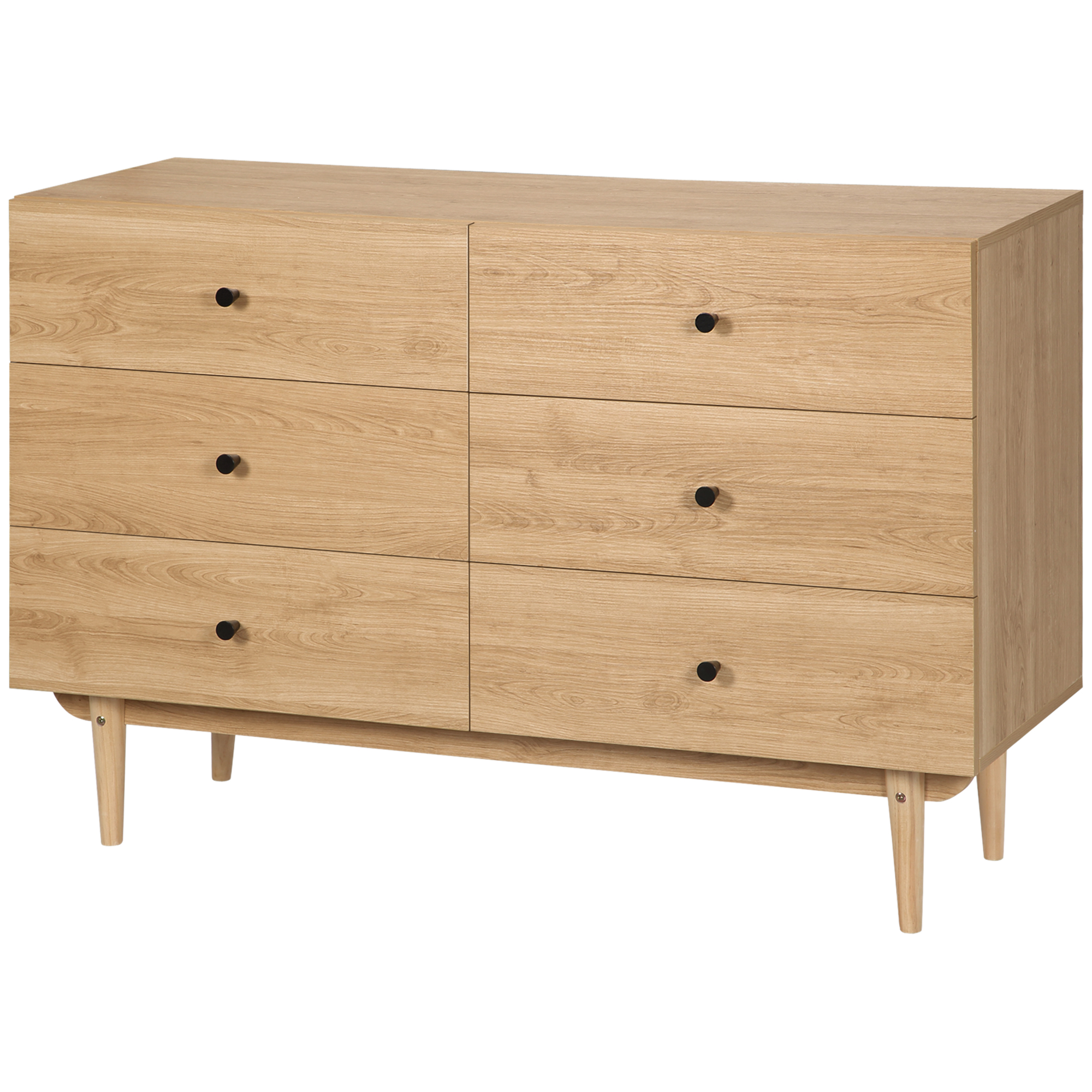 HOMCOM Kommode 6 Schubladen Aufbewahrungsschrank Massivholzbeine 120 x 40 x 80 cm Holzfarbe
