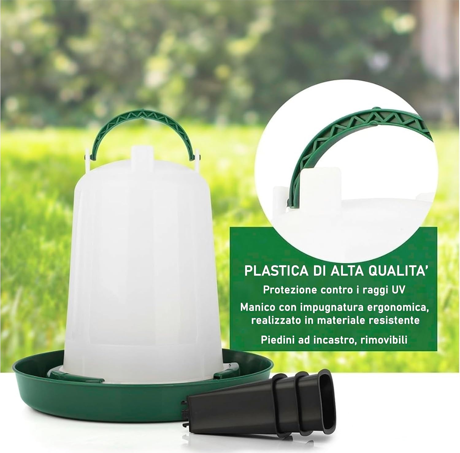 Mangiatoia per Galline 2 Kg e Abbeveratoio per Galline 3L - in Plastica Trasparente Resistente – Piedini rimovibili