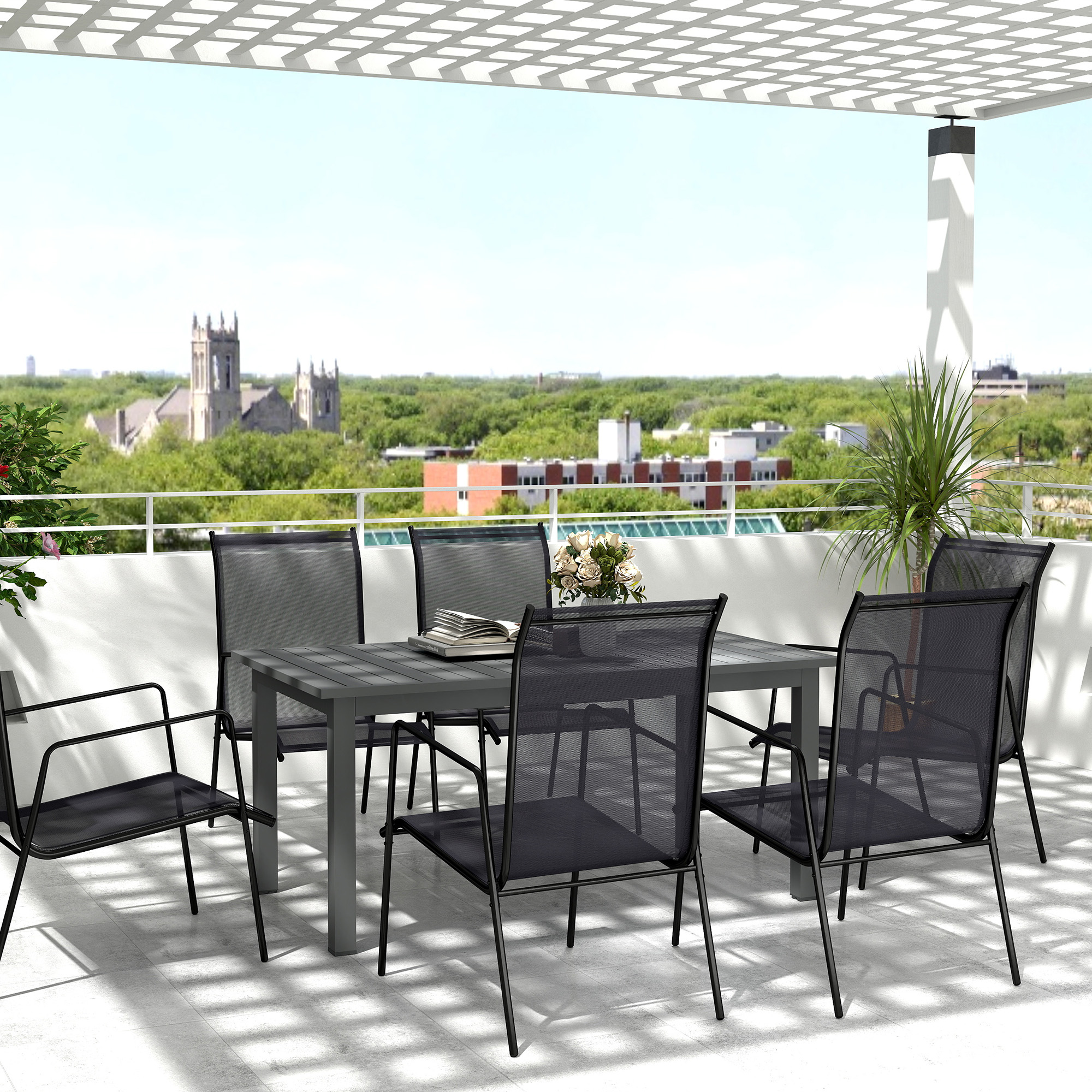 Outsunny Gartentisch Erweitert Aluminium 160/220x90 cm Wetterfest Balkontisch, rutschfest Buffettisch Grau