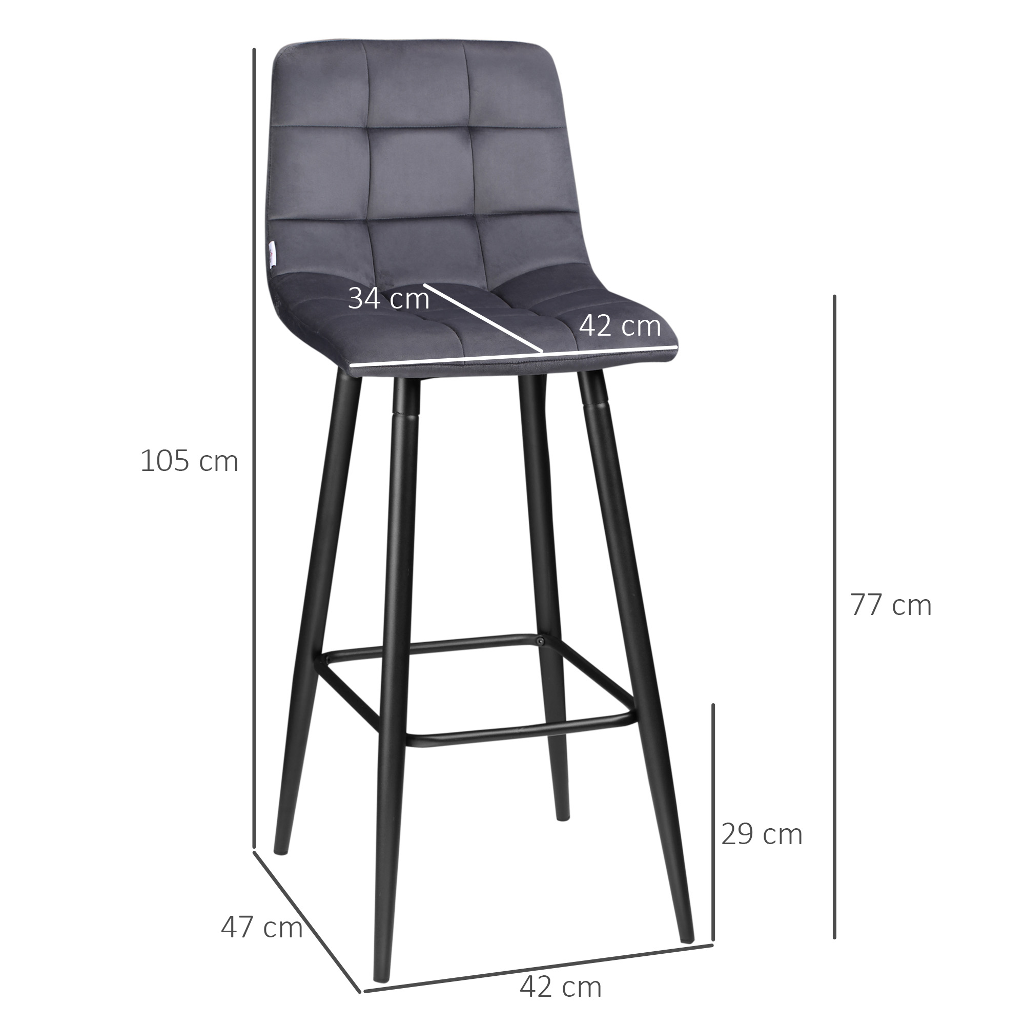 set van 2 barkrukken met voetsteun in retrodesign, grijs, 42 cm x 47 cm x 105 cm