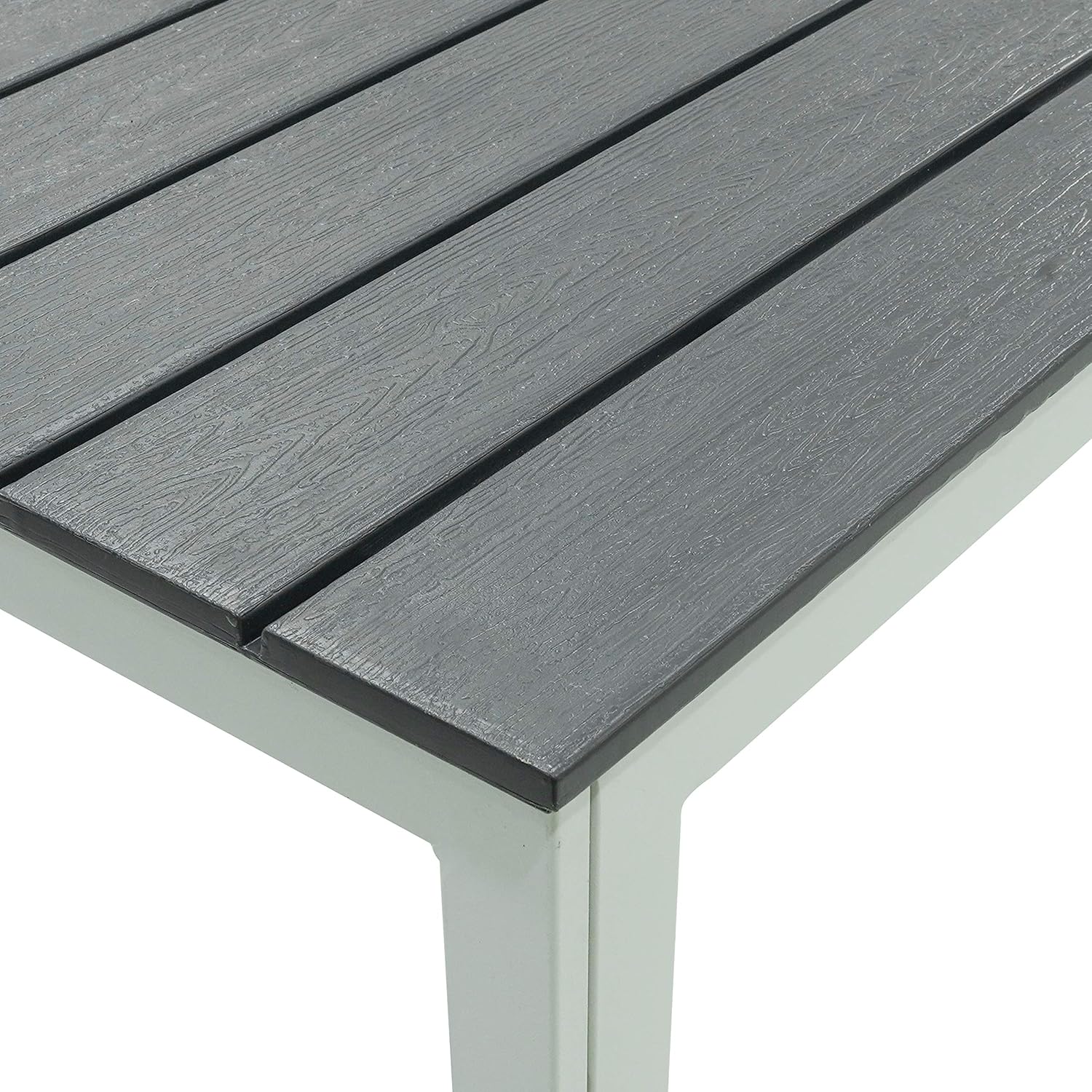 Table Set with Garden Chairs Complete Table with 6 Outdoor Armchairs White Metal Frame and Slats in HPDE Grey Teak Effect