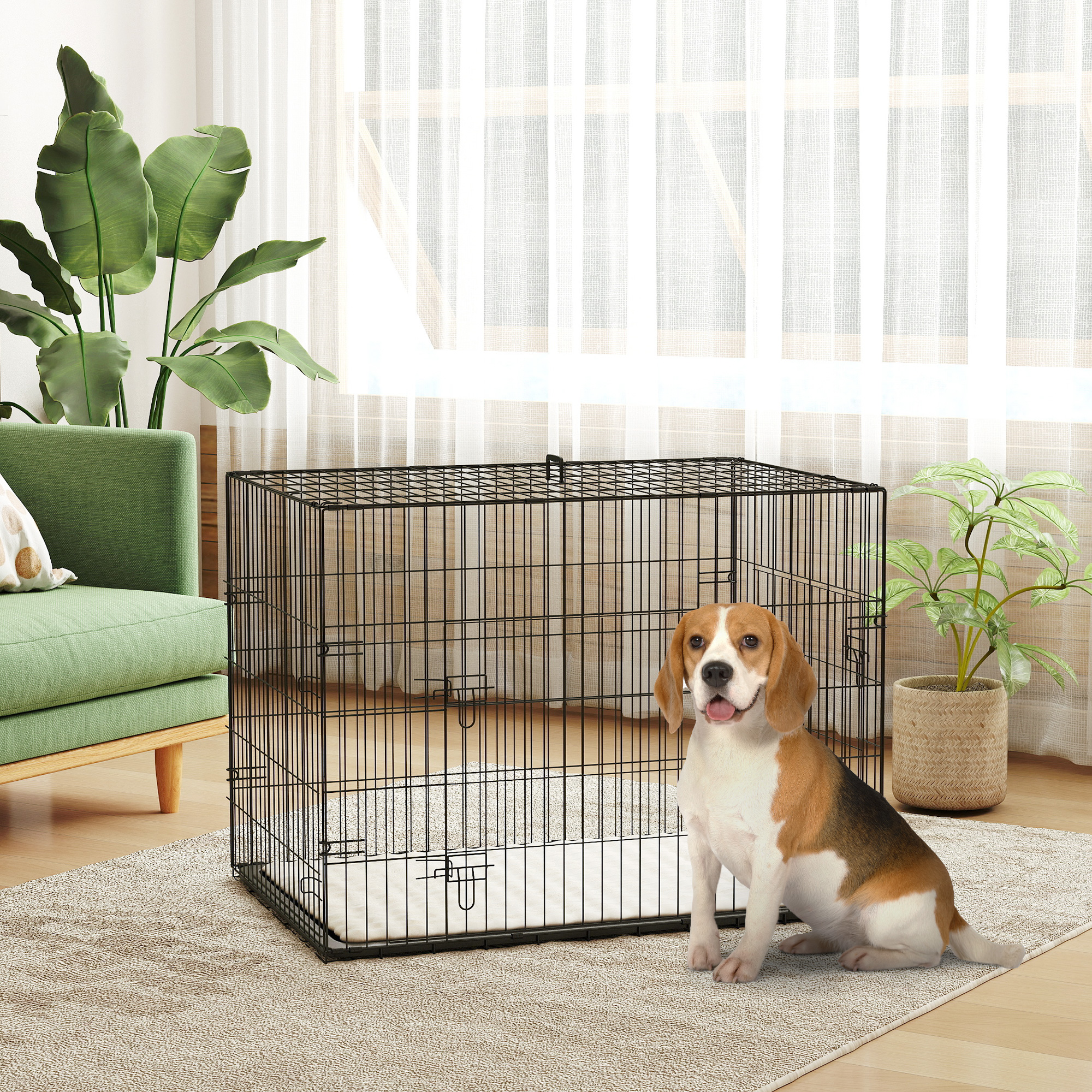 PawHut Hundebox, faltbare Transportbox für Hunde, herausnehmbarer Schale, Kissen, 91 x 62 x 68 cm, Schwarz