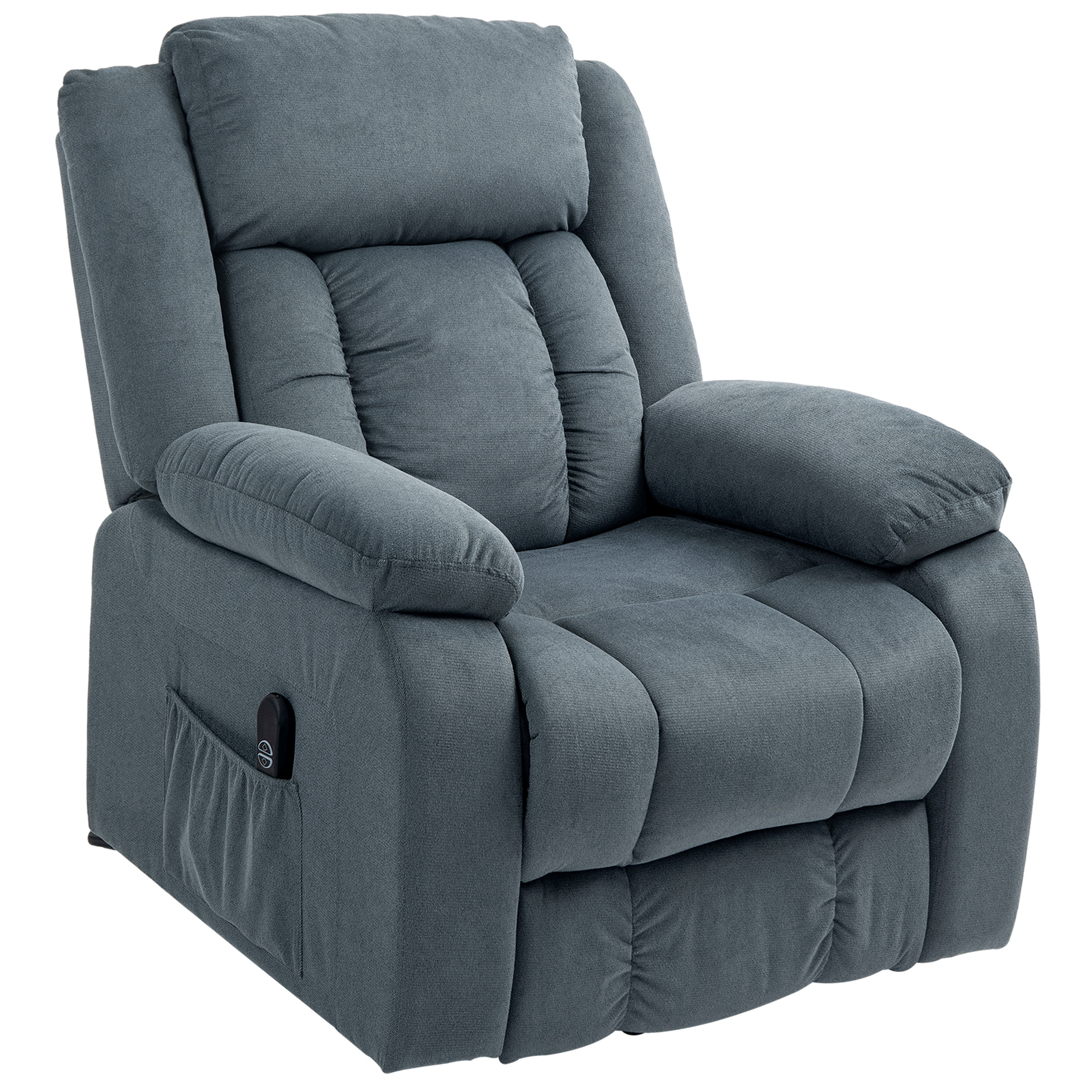 HOMCOM Aufstehsessel mit weichem Bezug, Recliner-Sessel mit Fernbedienung und Seitentaschen, Grau